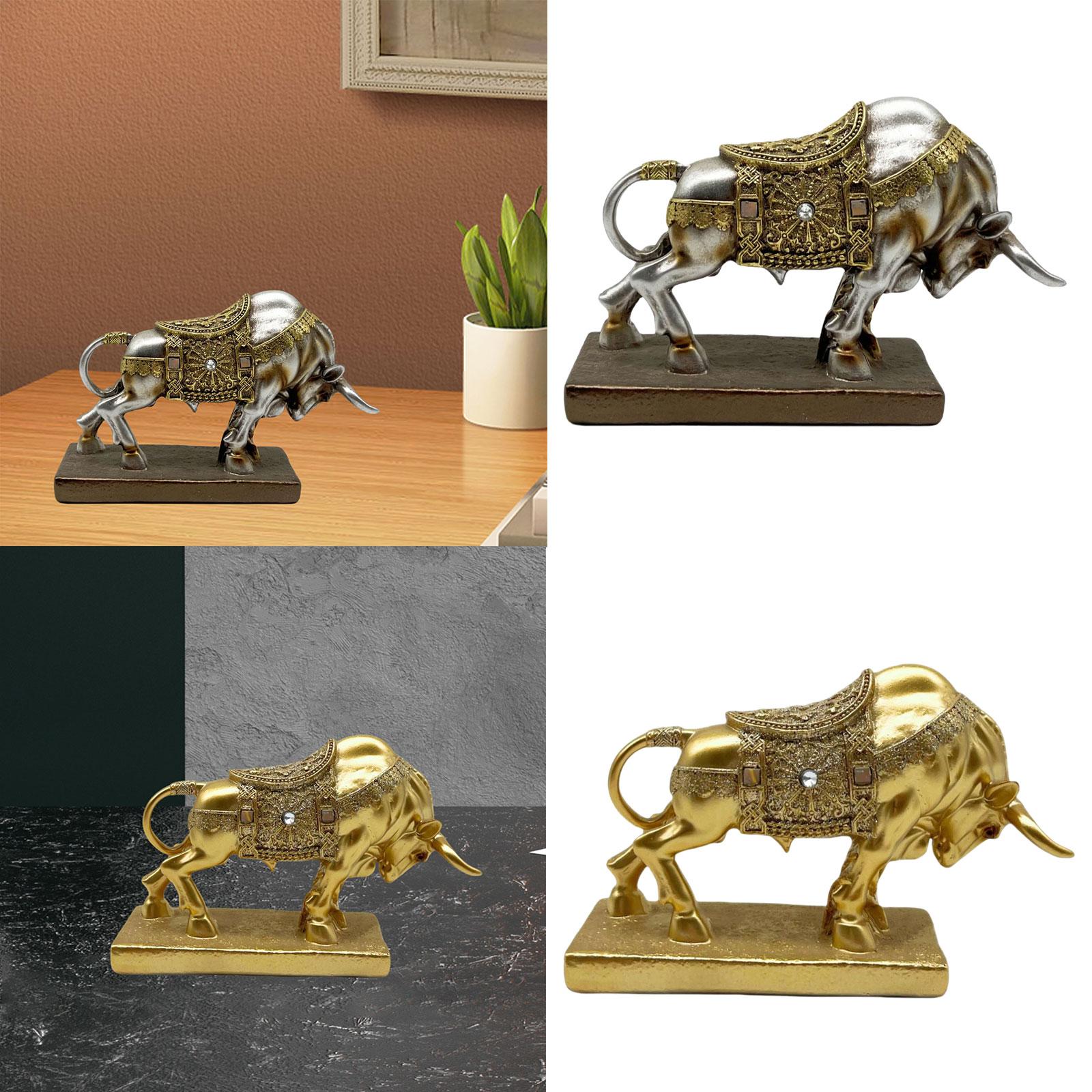 Bull Statue Sculpture Desktop Decoration Handicraft for Study Room Silvery