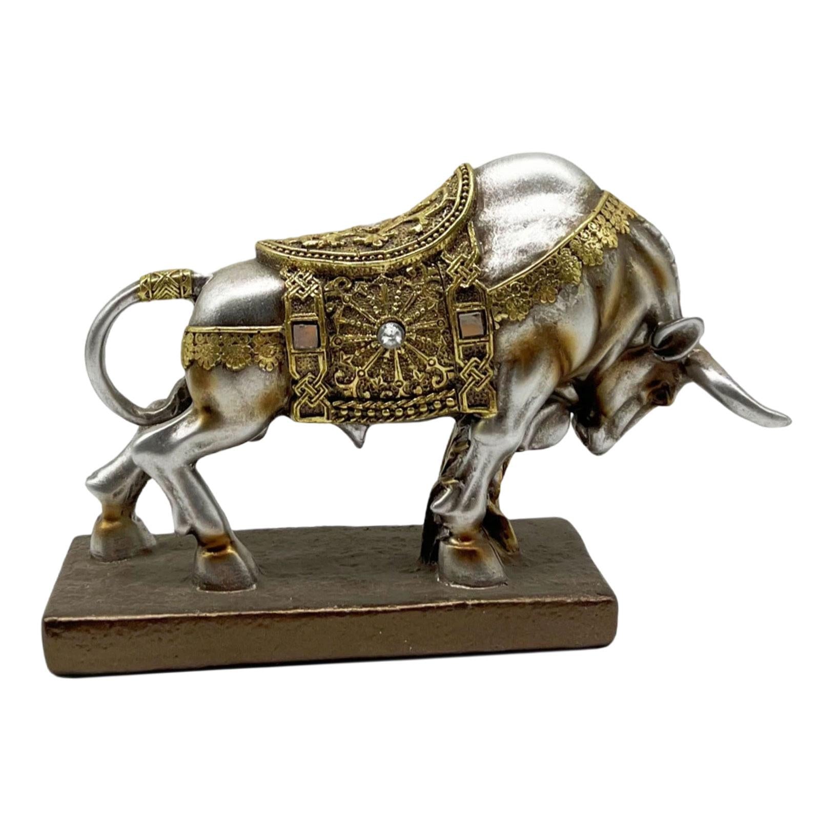 Bull Statue Sculpture Desktop Decoration Handicraft for Study Room Silvery