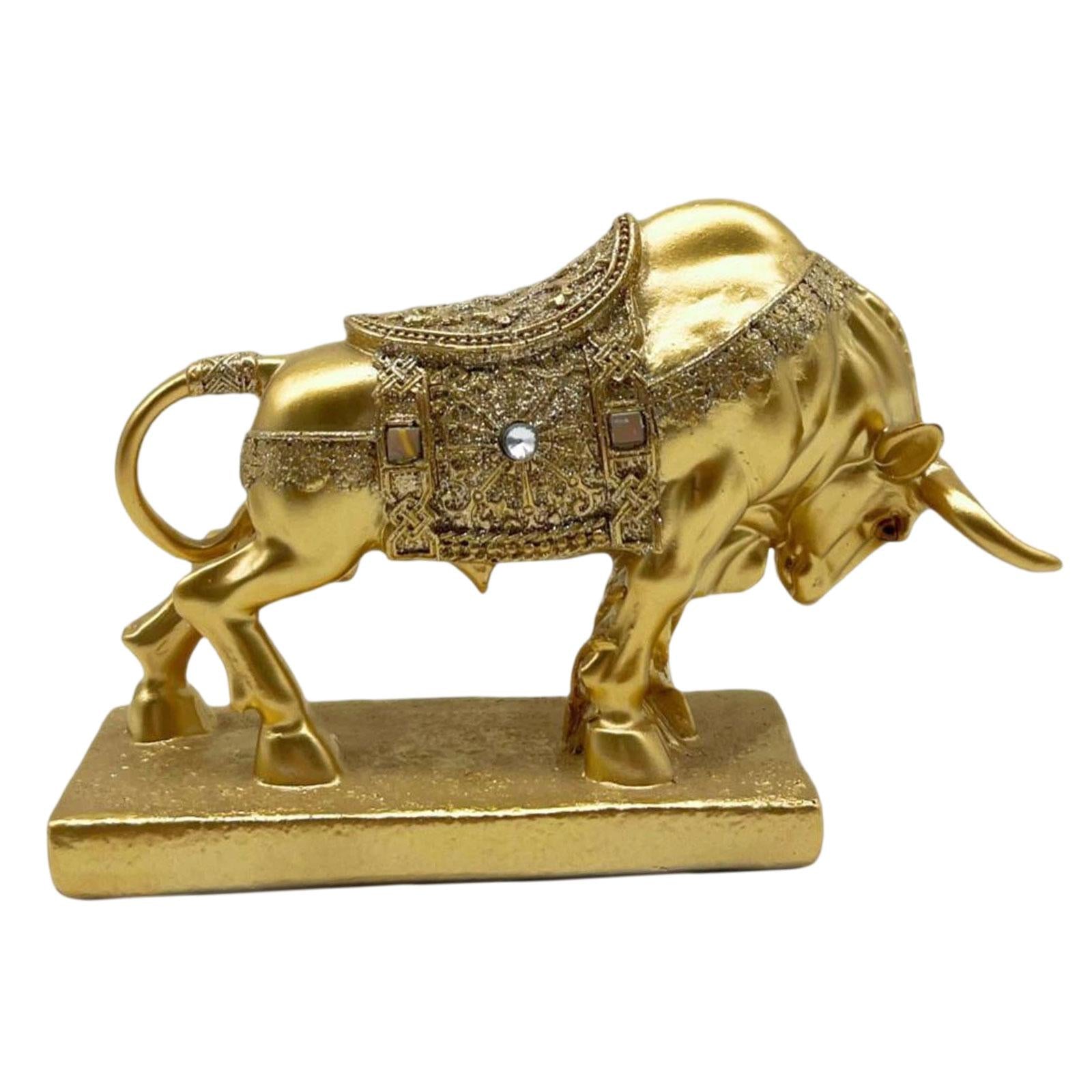 Bull Statue Sculpture Desktop Decoration Handicraft for Study Room Golden