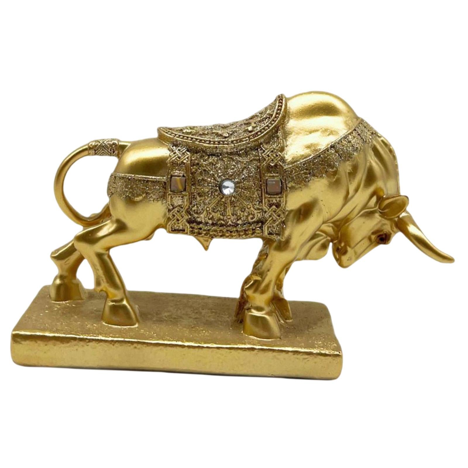 Bull Statue Sculpture Desktop Decoration Handicraft for Study Room Golden