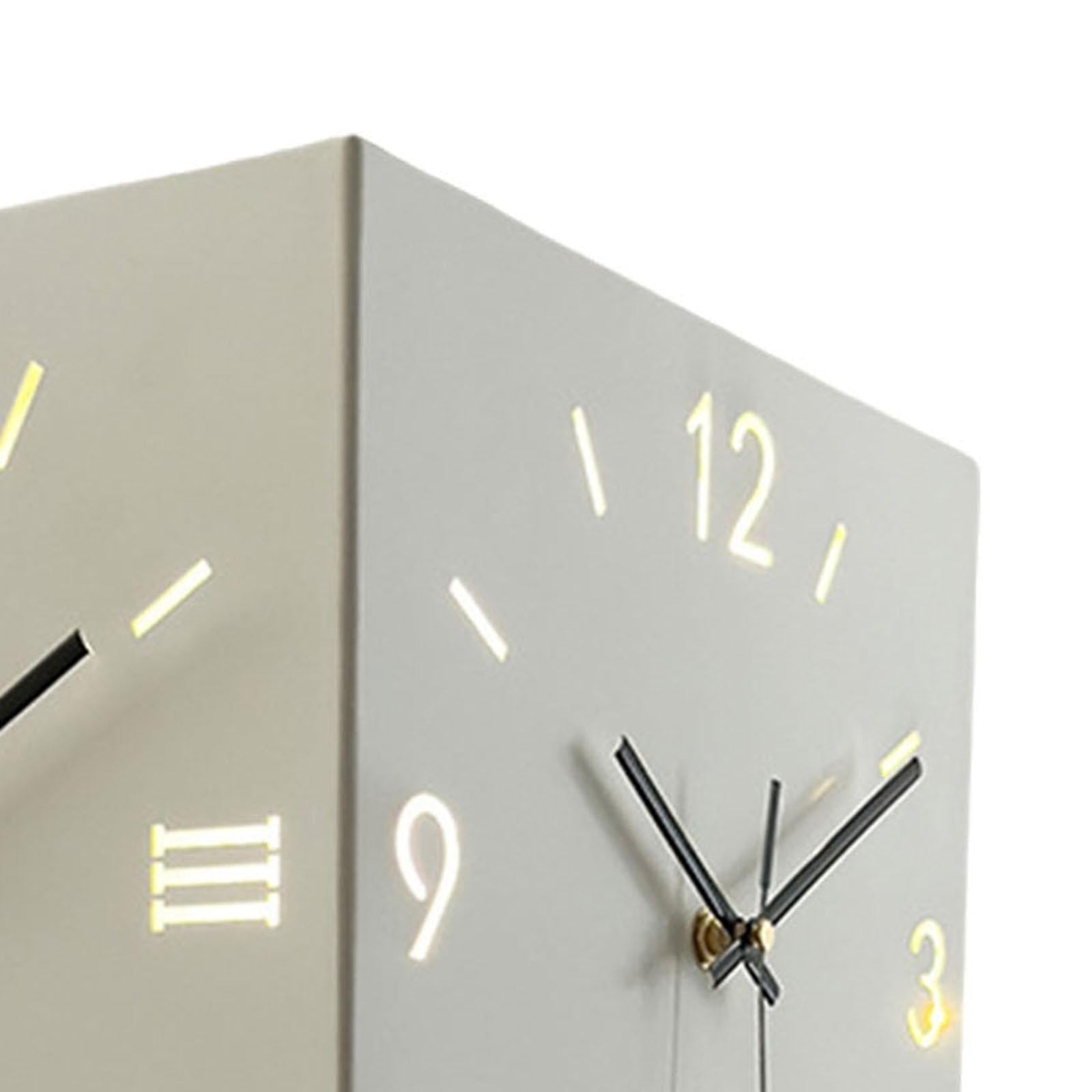 Double Sided Corner Wall Clock with Light for Dining Room Living Room Office White