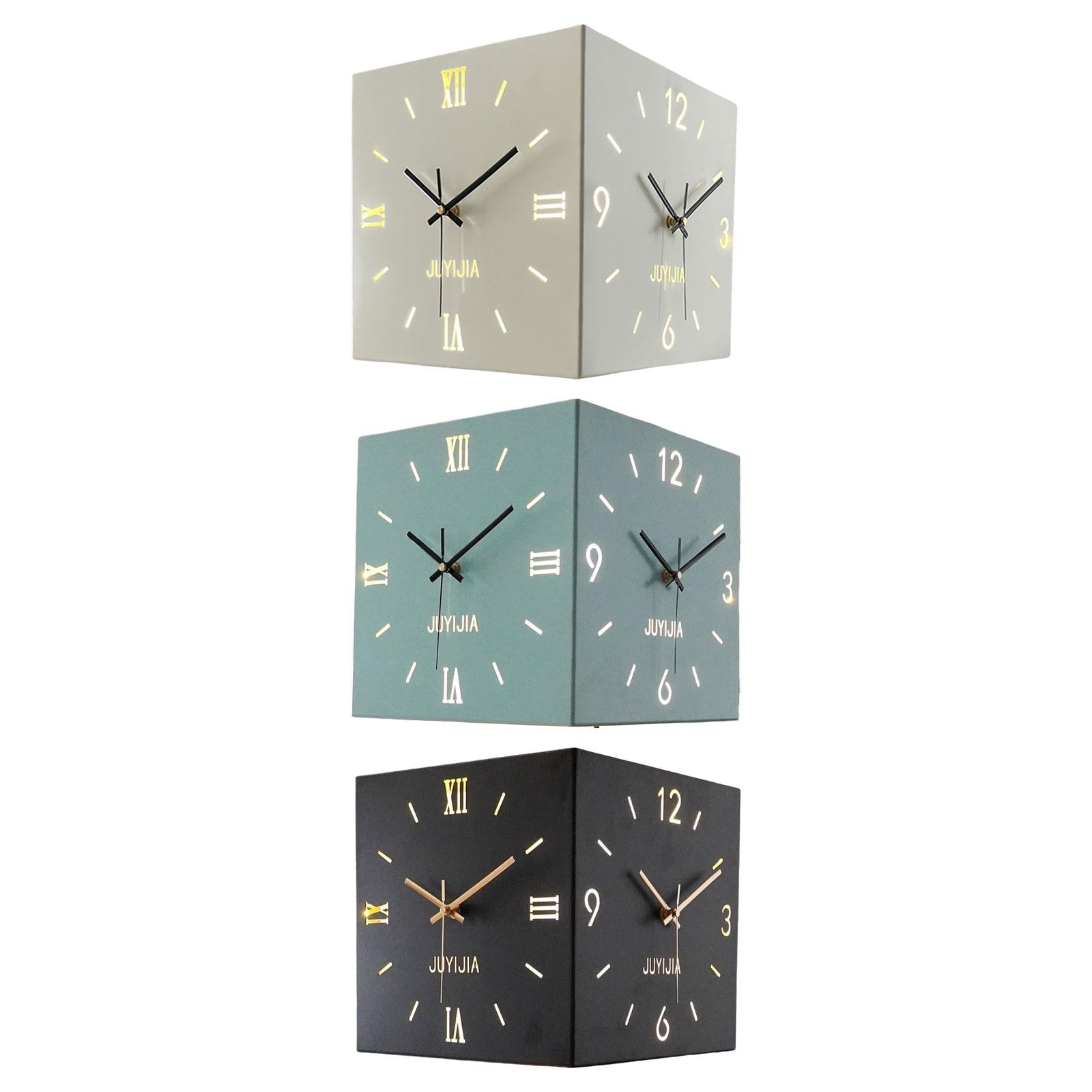 Double Sided Corner Wall Clock with Light for Dining Room Living Room Office White