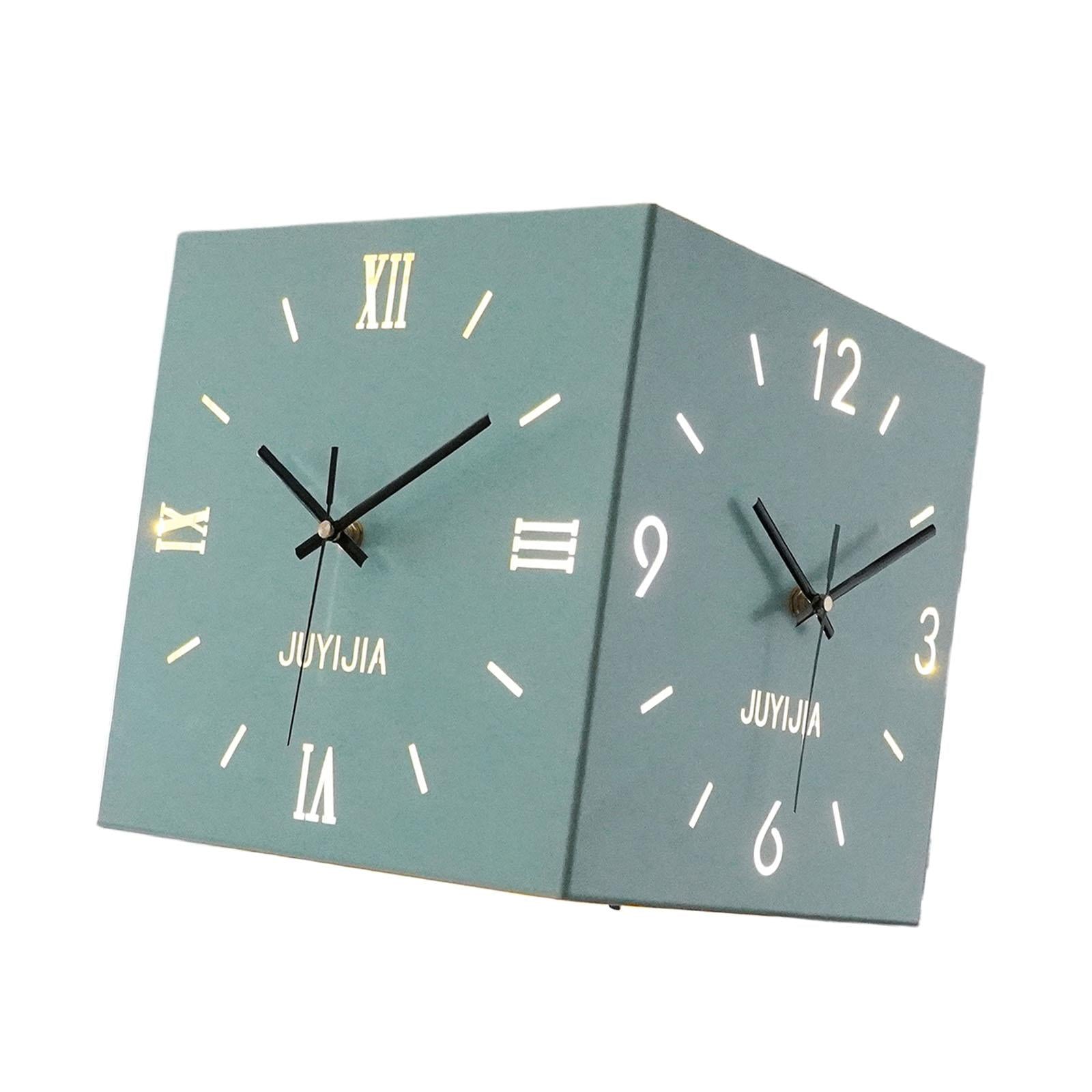 Double Sided Corner Wall Clock with Light for Dining Room Living Room Office Blue