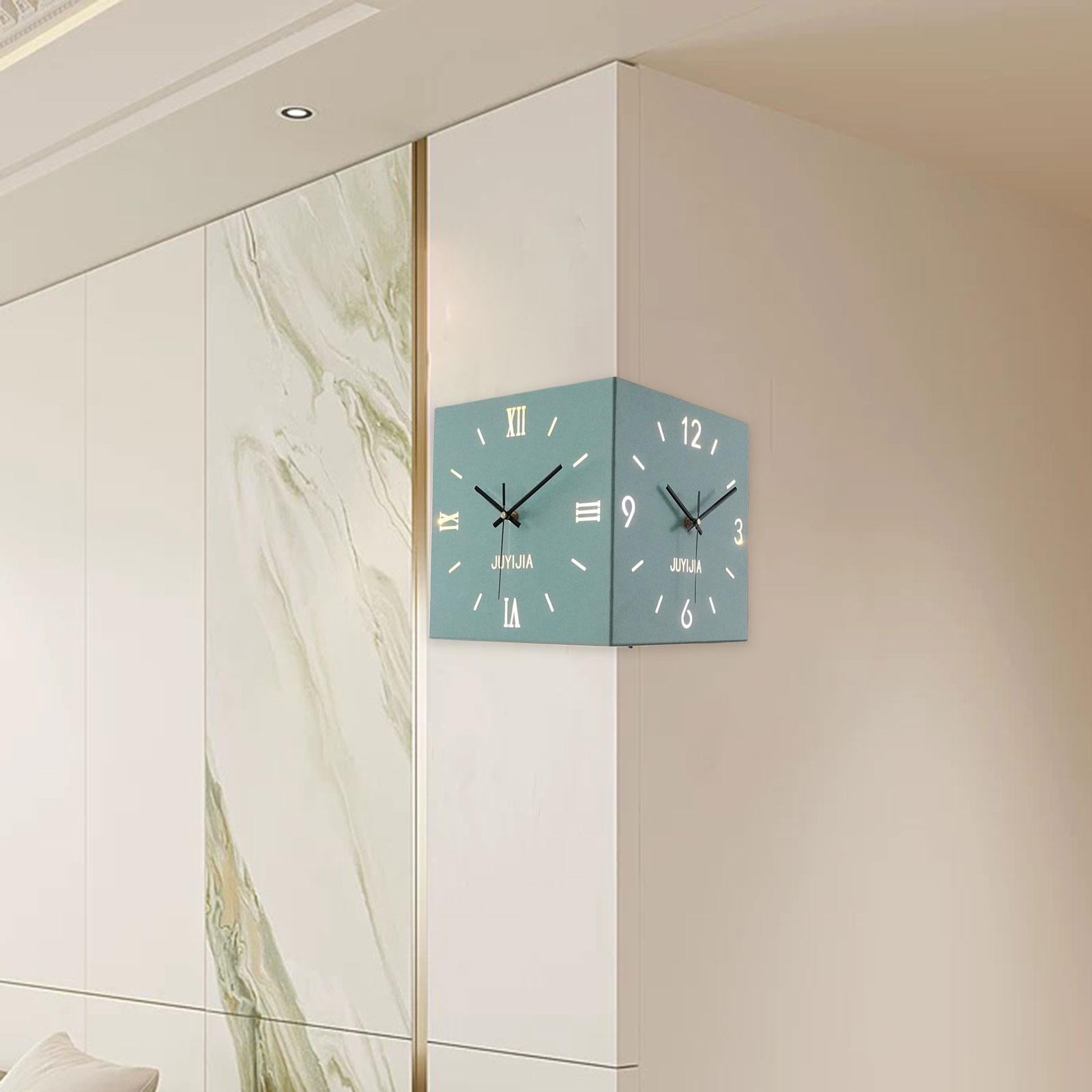 Double Sided Corner Wall Clock with Light for Dining Room Living Room Office Blue