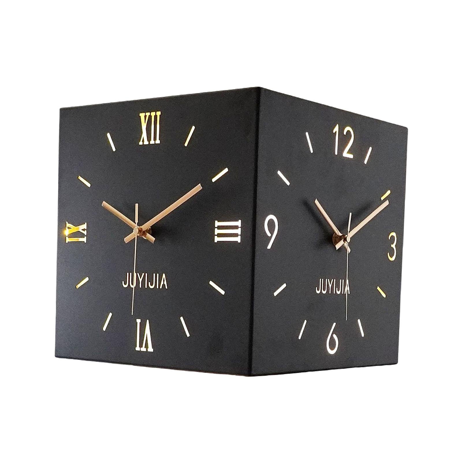 Double Sided Corner Wall Clock with Light for Dining Room Living Room Office Black