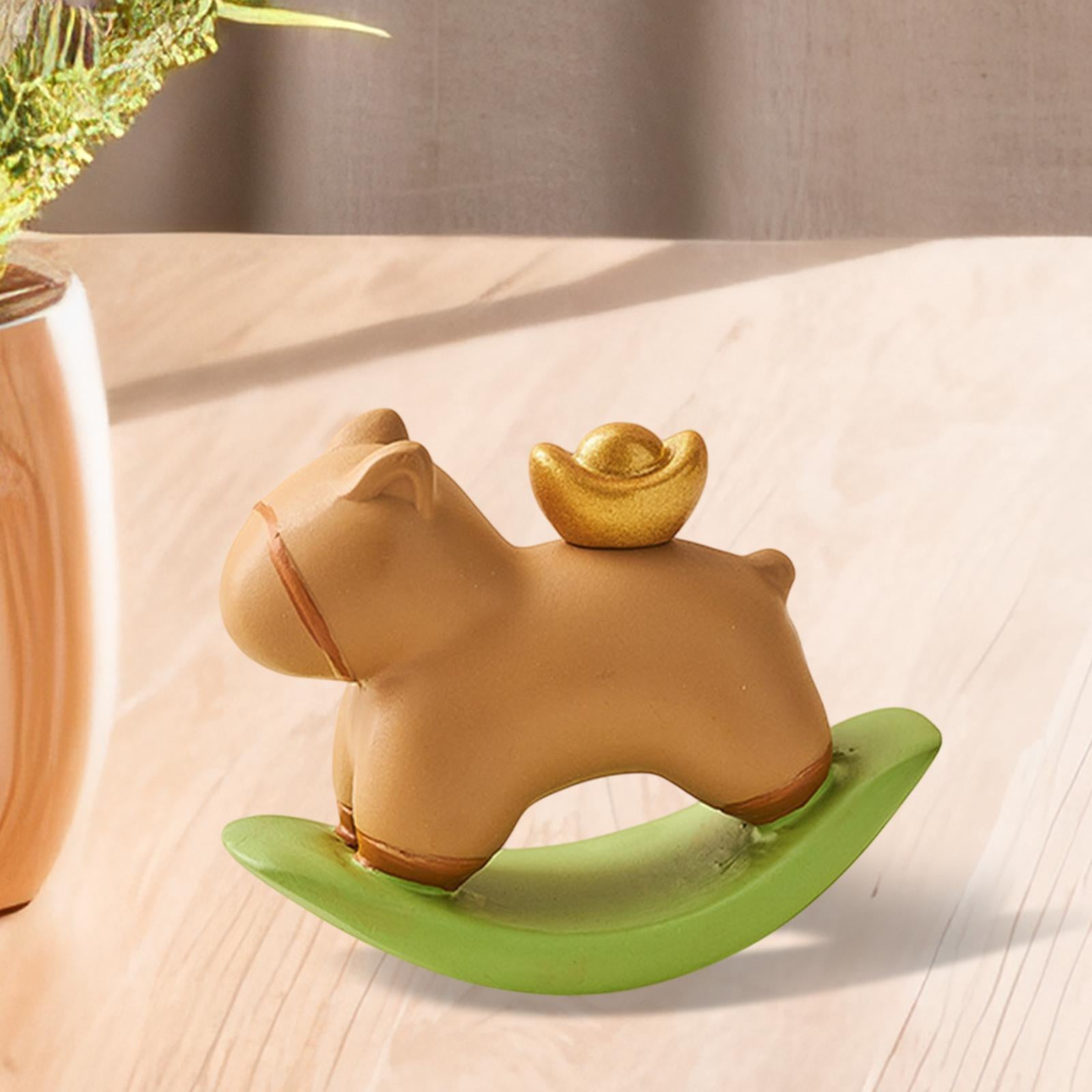 Rocking Horse Figurine Creative Small Sculpture for Office Bookshelf Bedroom Brown