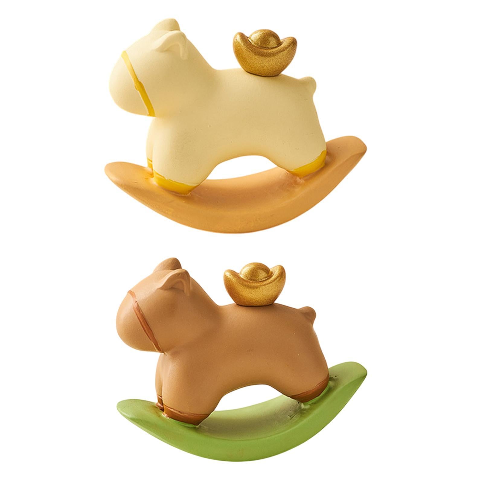 Rocking Horse Figurine Creative Small Sculpture for Office Bookshelf Bedroom Brown