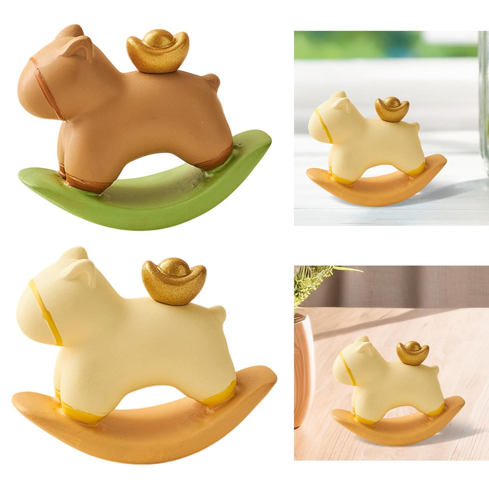 Rocking Horse Figurine Creative Small Sculpture for Office Bookshelf Bedroom Brown