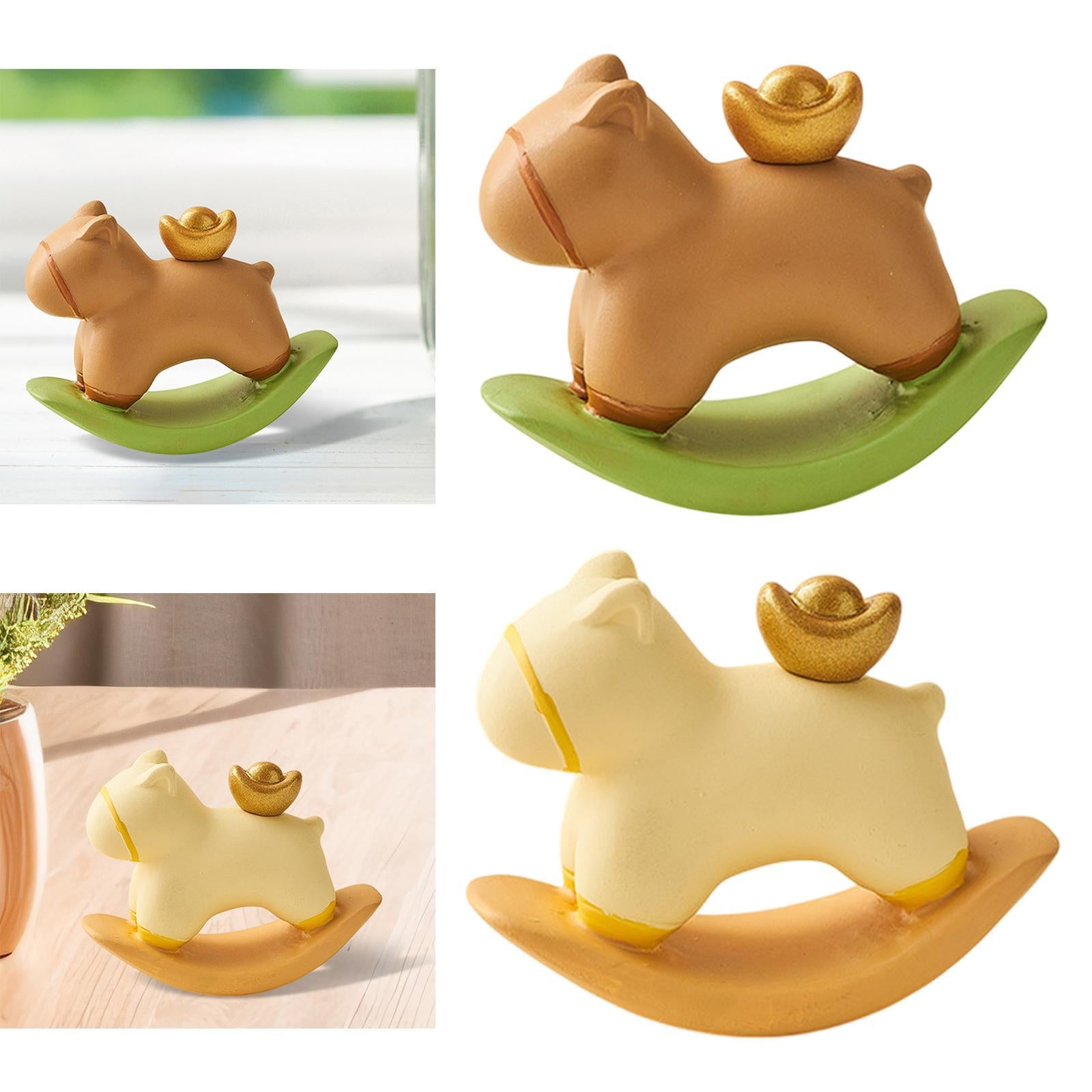 Rocking Horse Figurine Creative Small Sculpture for Office Bookshelf Bedroom Brown