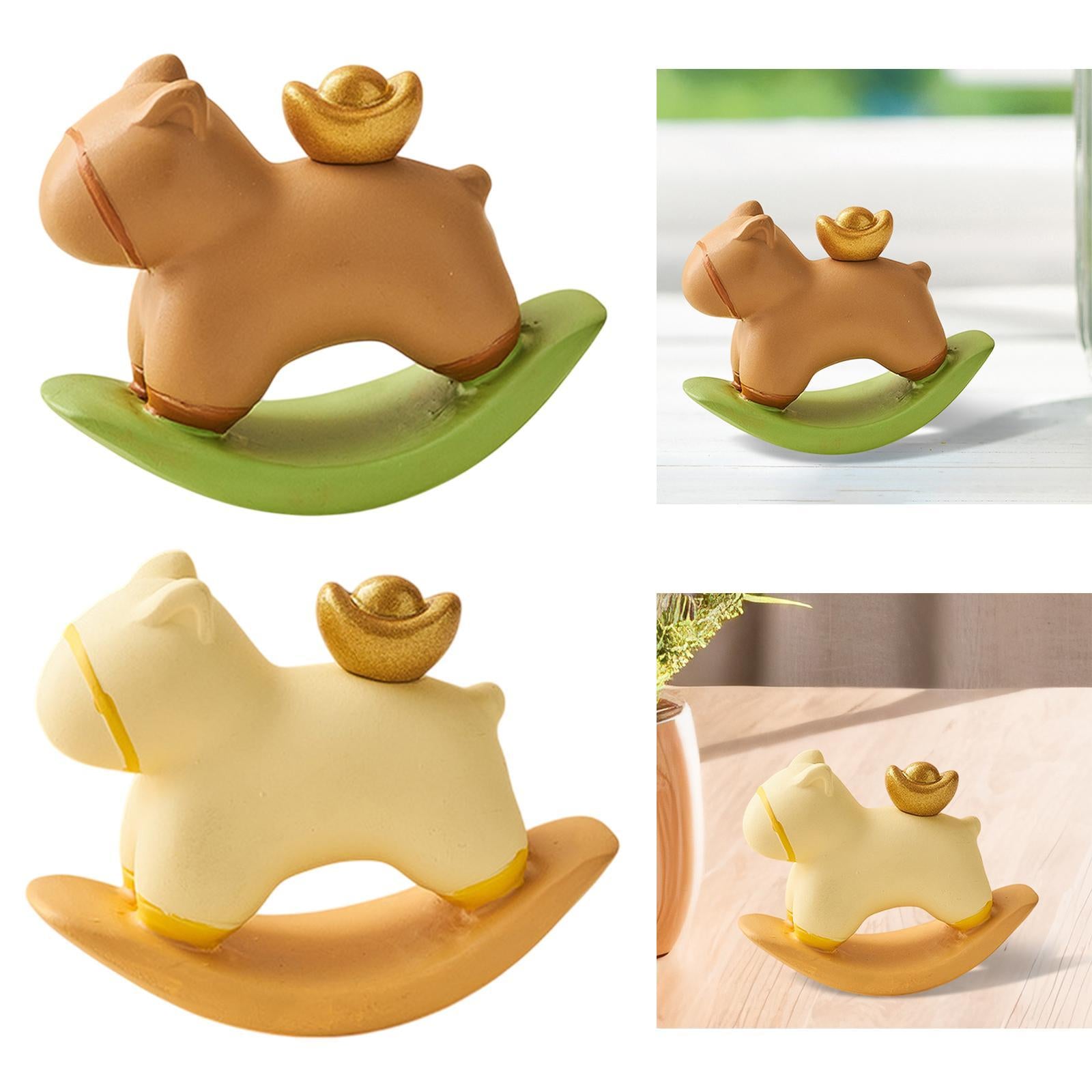 Rocking Horse Figurine Creative Small Sculpture for Office Bookshelf Bedroom Brown