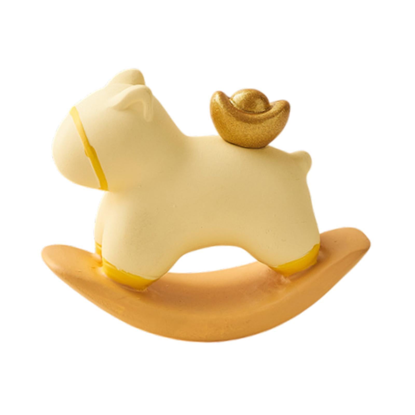 Rocking Horse Figurine Creative Small Sculpture for Office Bookshelf Bedroom Yellow