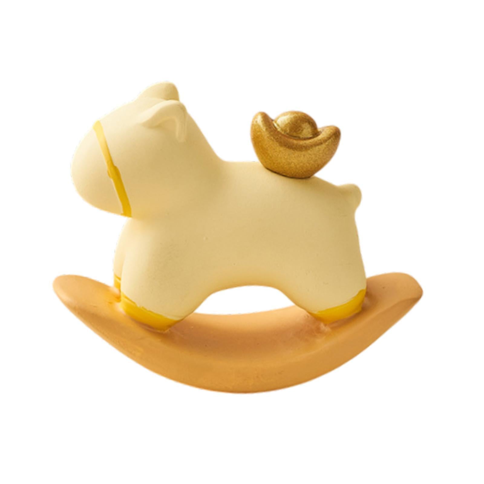 Rocking Horse Figurine Creative Small Sculpture for Office Bookshelf Bedroom Yellow