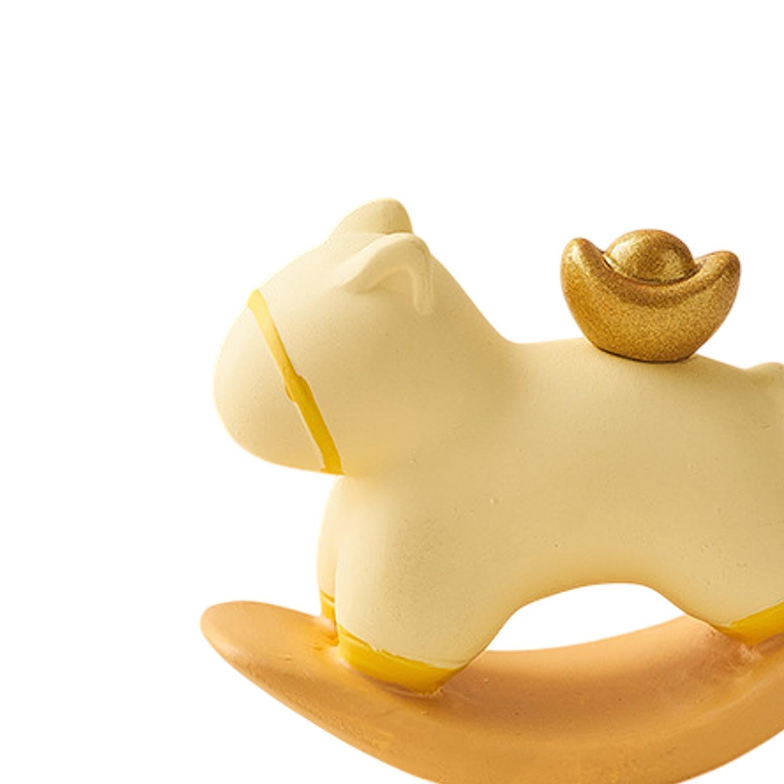 Rocking Horse Figurine Creative Small Sculpture for Office Bookshelf Bedroom Yellow