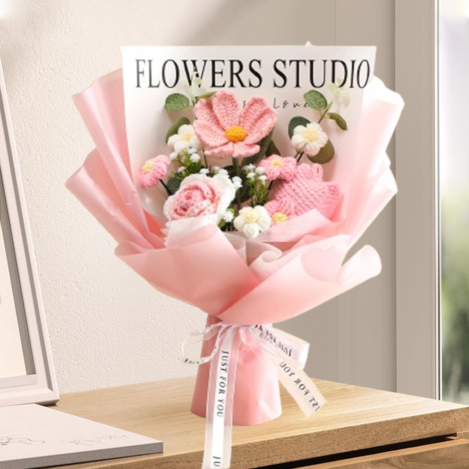 Crochet Bouquet Knitted Artificial Gesang Flowers for Teacher’ Day Women Mom Pink