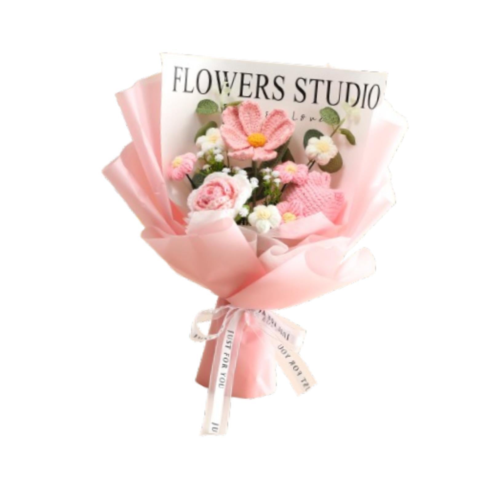 Crochet Bouquet Knitted Artificial Gesang Flowers for Teacher’ Day Women Mom Pink