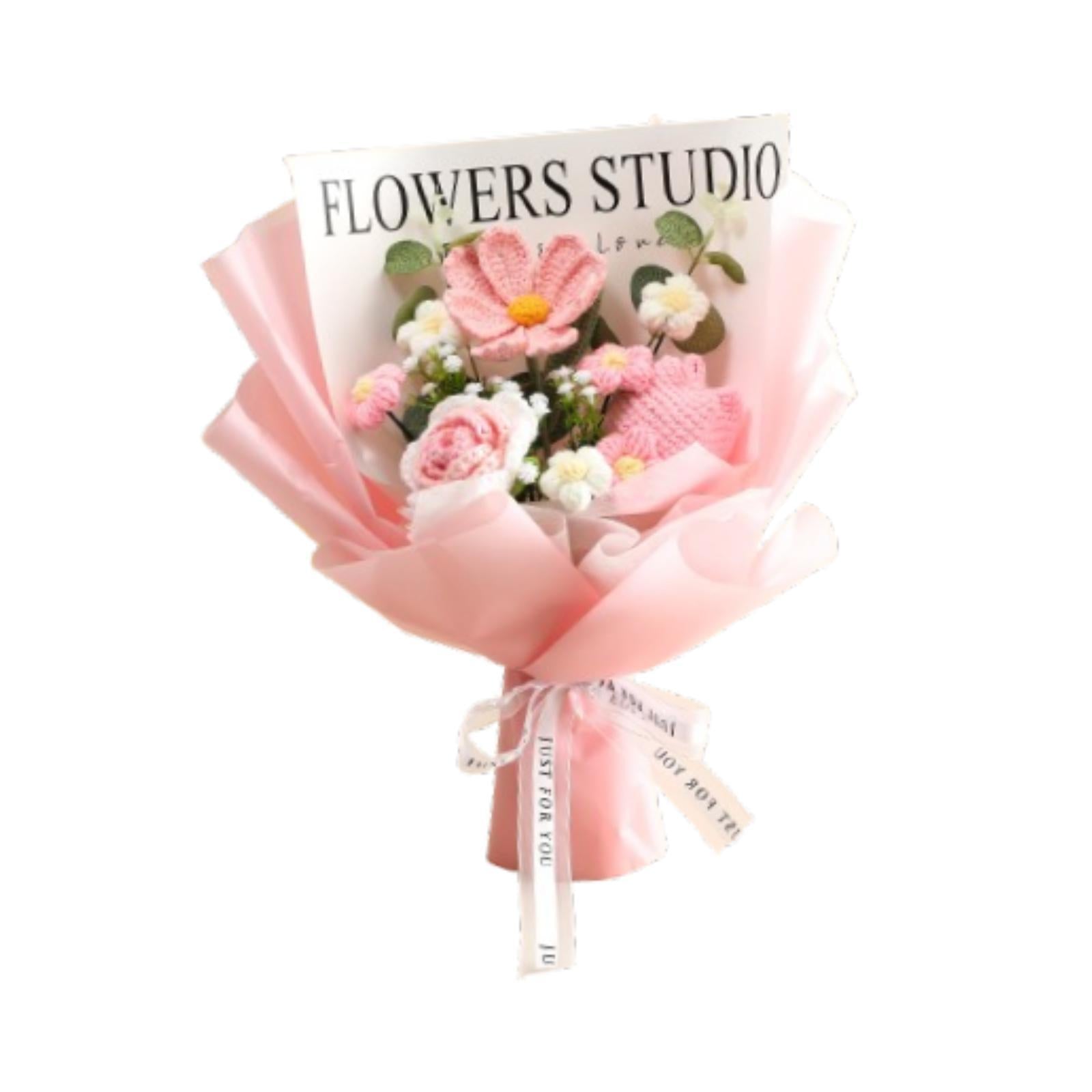 Crochet Bouquet Knitted Artificial Gesang Flowers for Teacher’ Day Women Mom Pink
