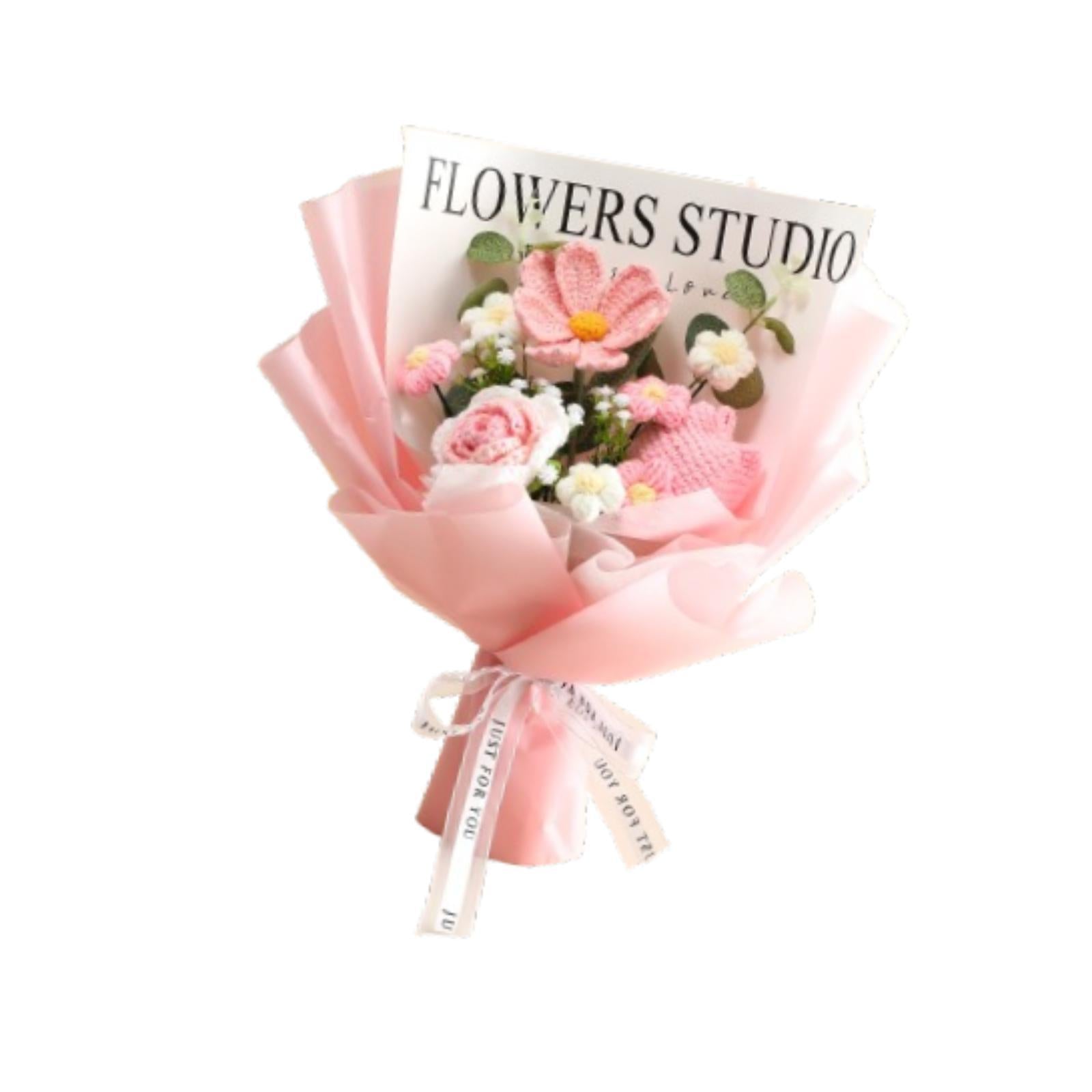 Crochet Bouquet Knitted Artificial Gesang Flowers for Teacher’ Day Women Mom Pink