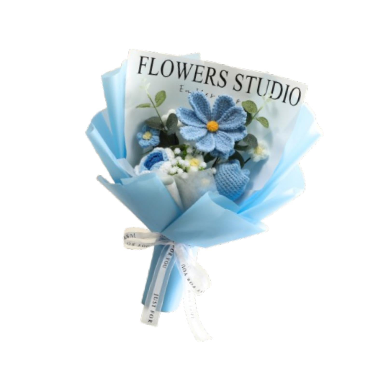 Crochet Bouquet Knitted Artificial Gesang Flowers for Teacher’ Day Women Mom Blue