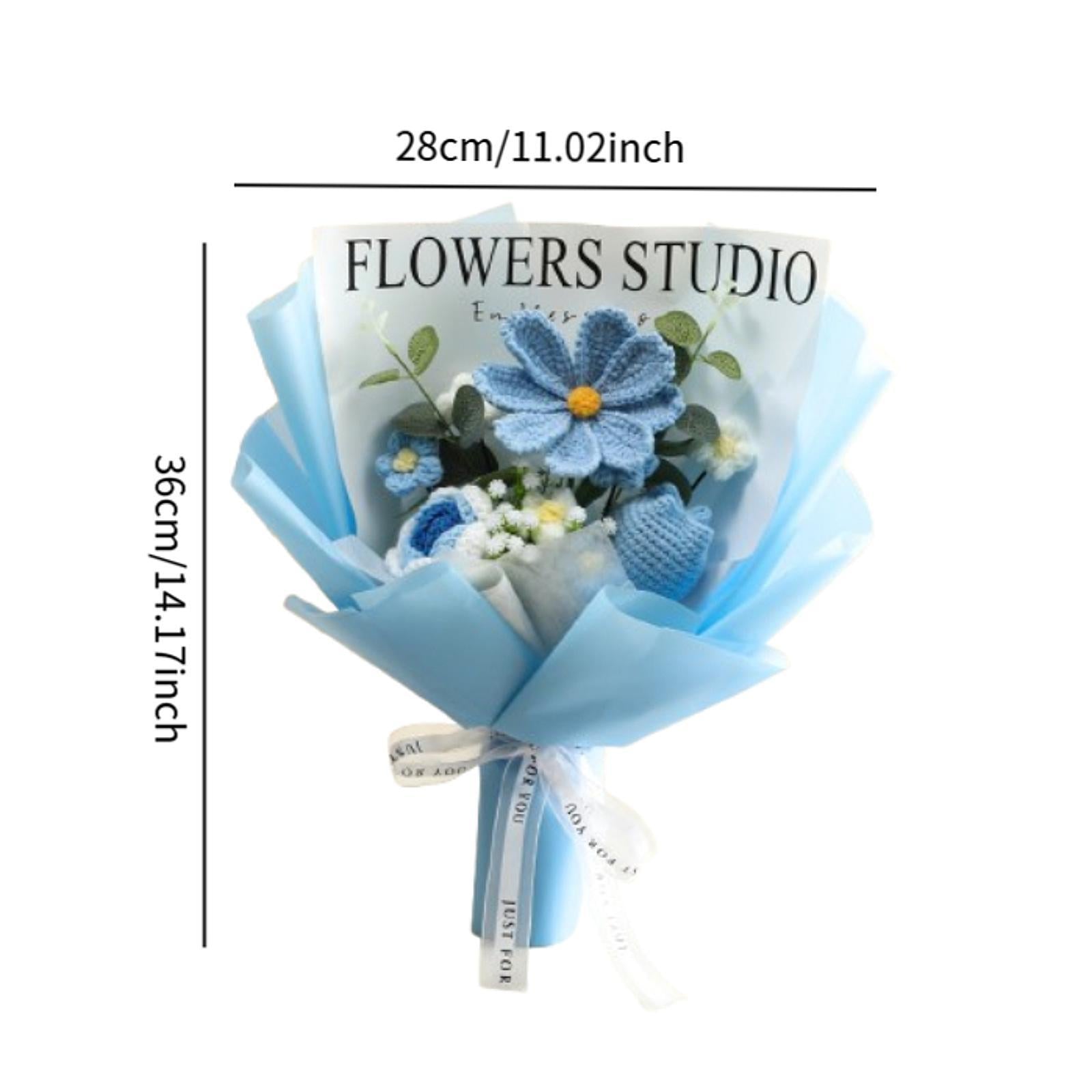 Crochet Bouquet Knitted Artificial Gesang Flowers for Teacher’ Day Women Mom Blue