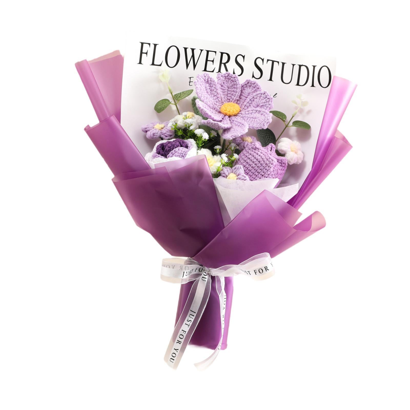 Crochet Bouquet Knitted Artificial Gesang Flowers for Teacher’ Day Women Mom Purple