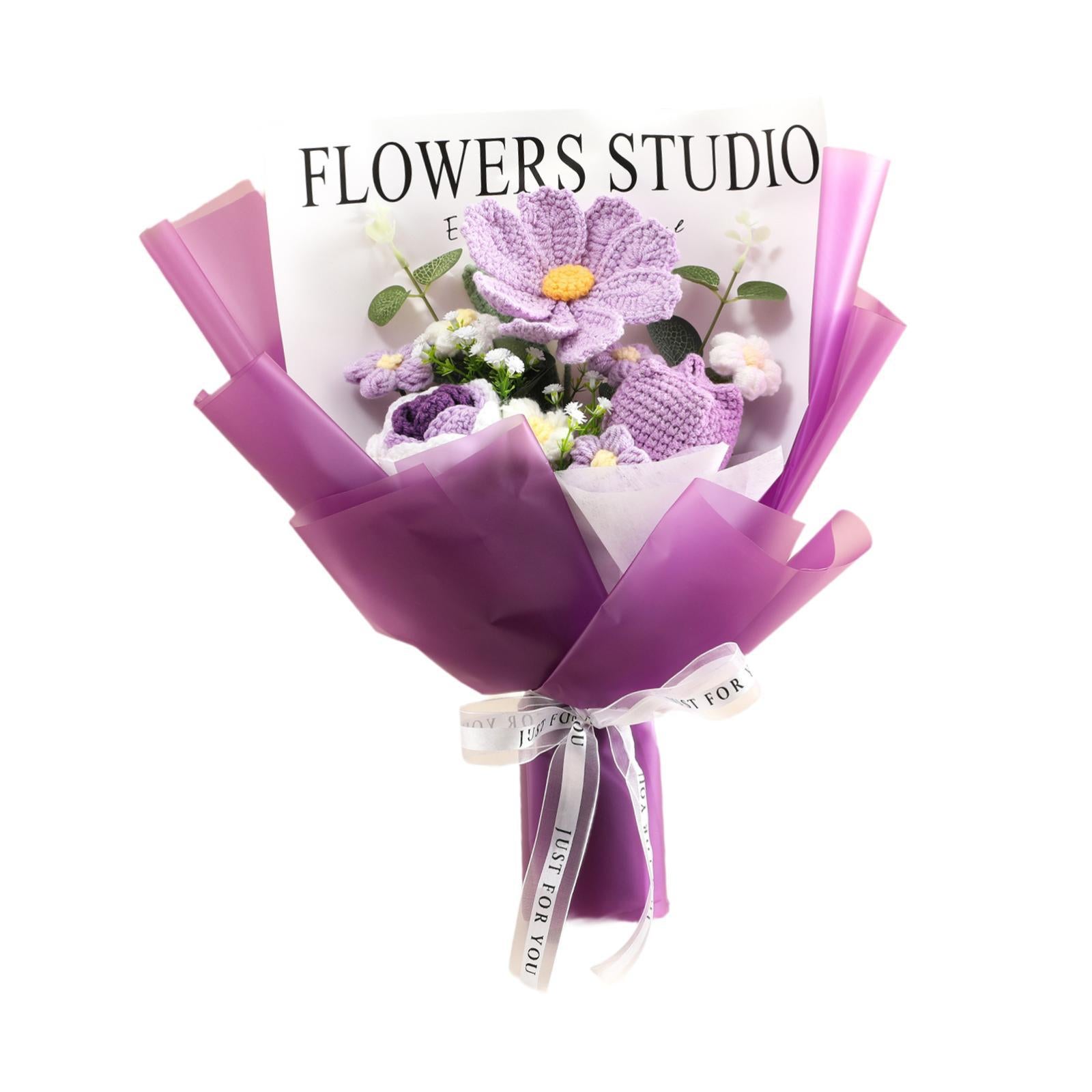 Crochet Bouquet Knitted Artificial Gesang Flowers for Teacher’ Day Women Mom Purple