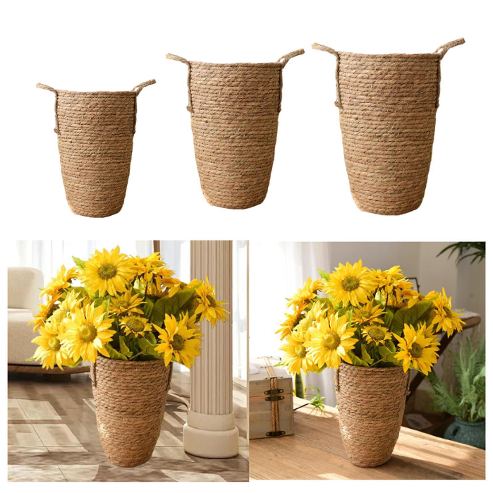 Straw Woven Planter Basket Multifunctional Organizer for Floor Indoor S