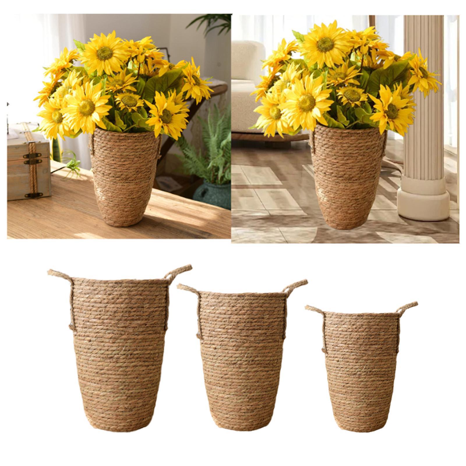 Straw Woven Planter Basket Multifunctional Organizer for Floor Indoor S
