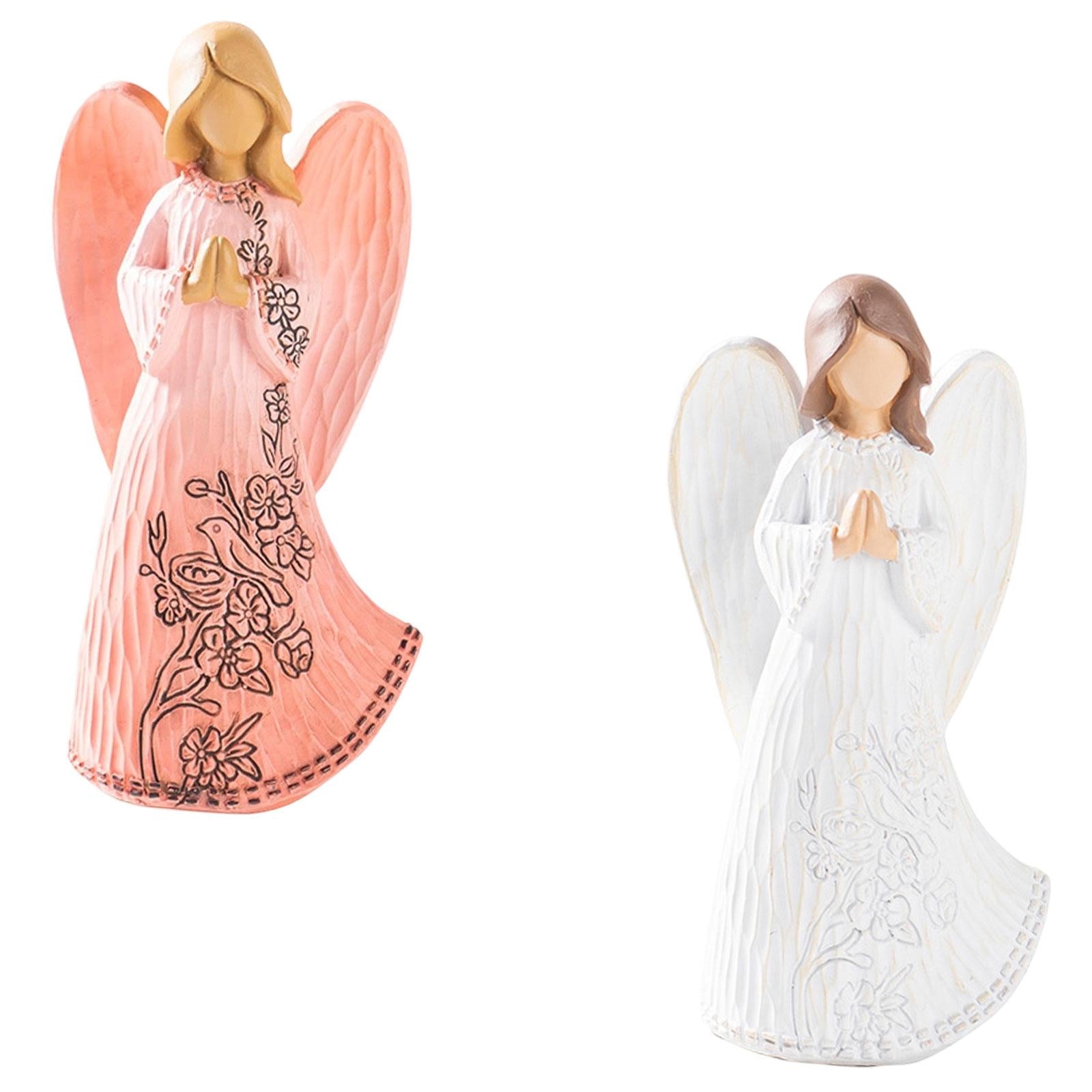 Resin Figurine Artwork Winged Angel Statue for Bookshelf Office Housewarming Pink