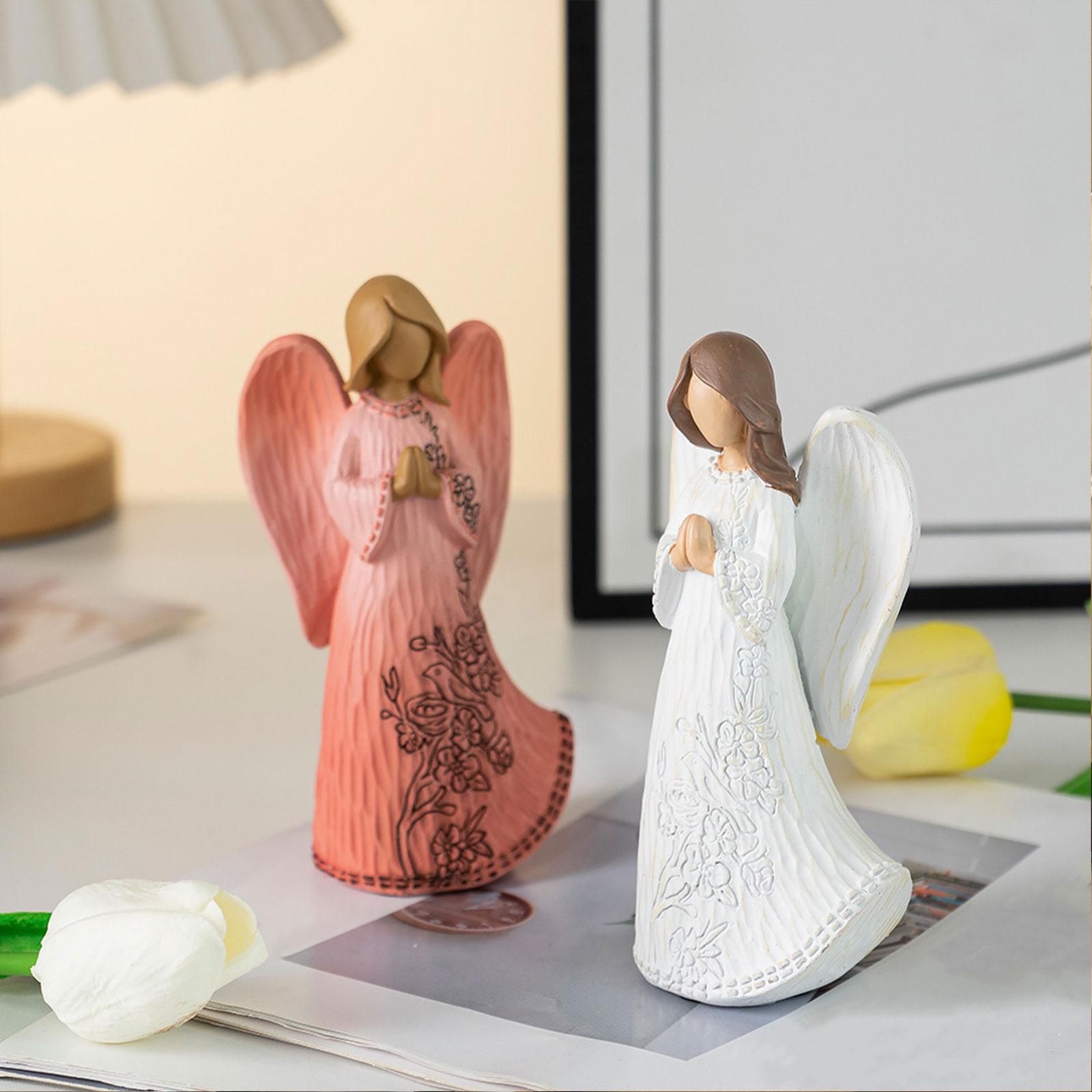 Resin Figurine Artwork Winged Angel Statue for Bookshelf Office Housewarming Pink