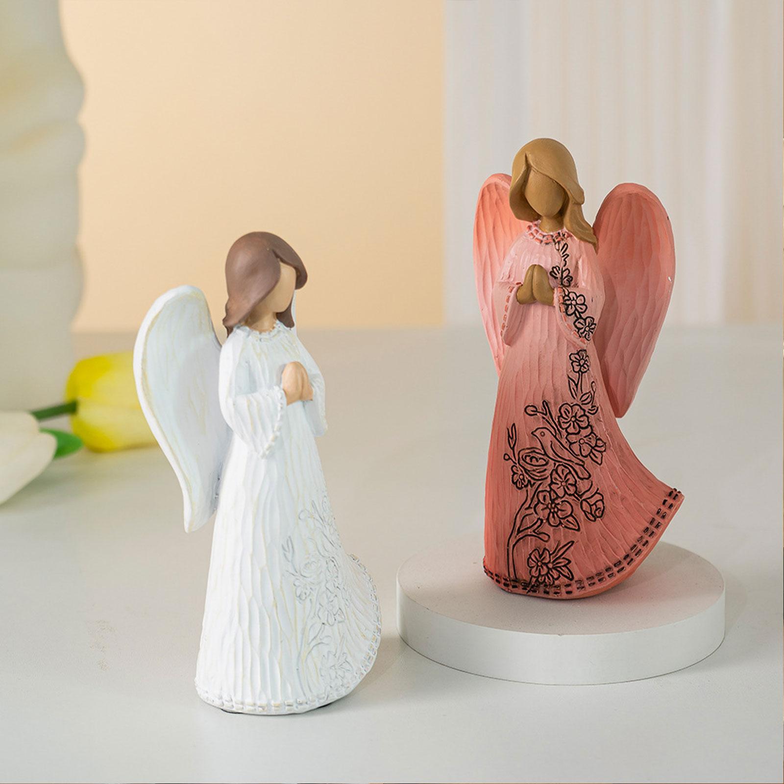 Resin Figurine Artwork Winged Angel Statue for Bookshelf Office Housewarming Pink
