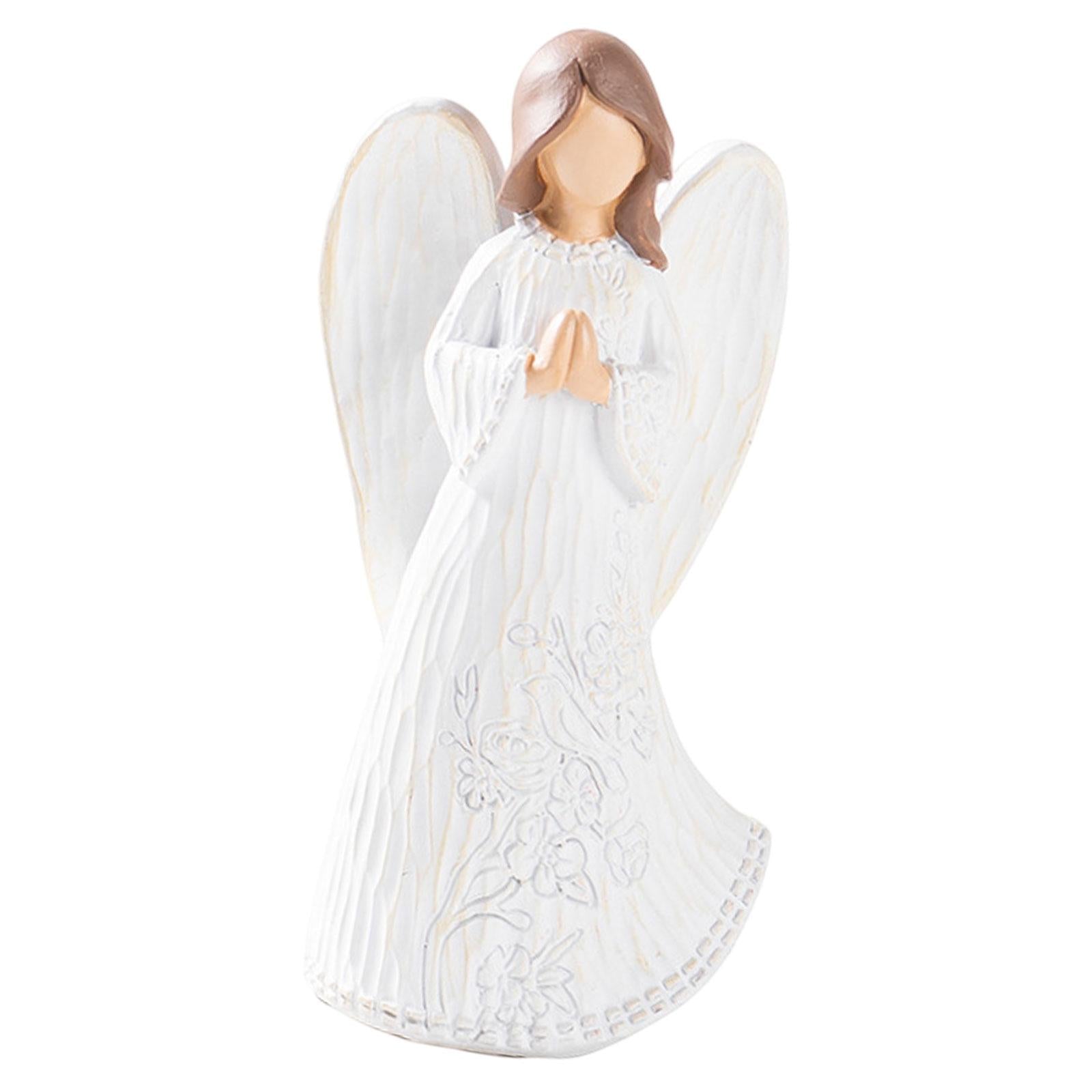 Resin Figurine Artwork Winged Angel Statue for Bookshelf Office Housewarming White