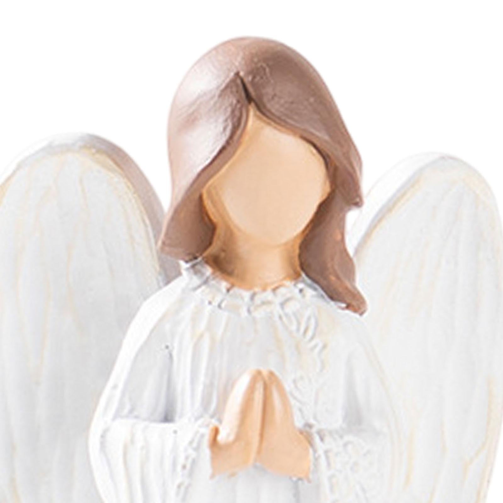 Resin Figurine Artwork Winged Angel Statue for Bookshelf Office Housewarming White