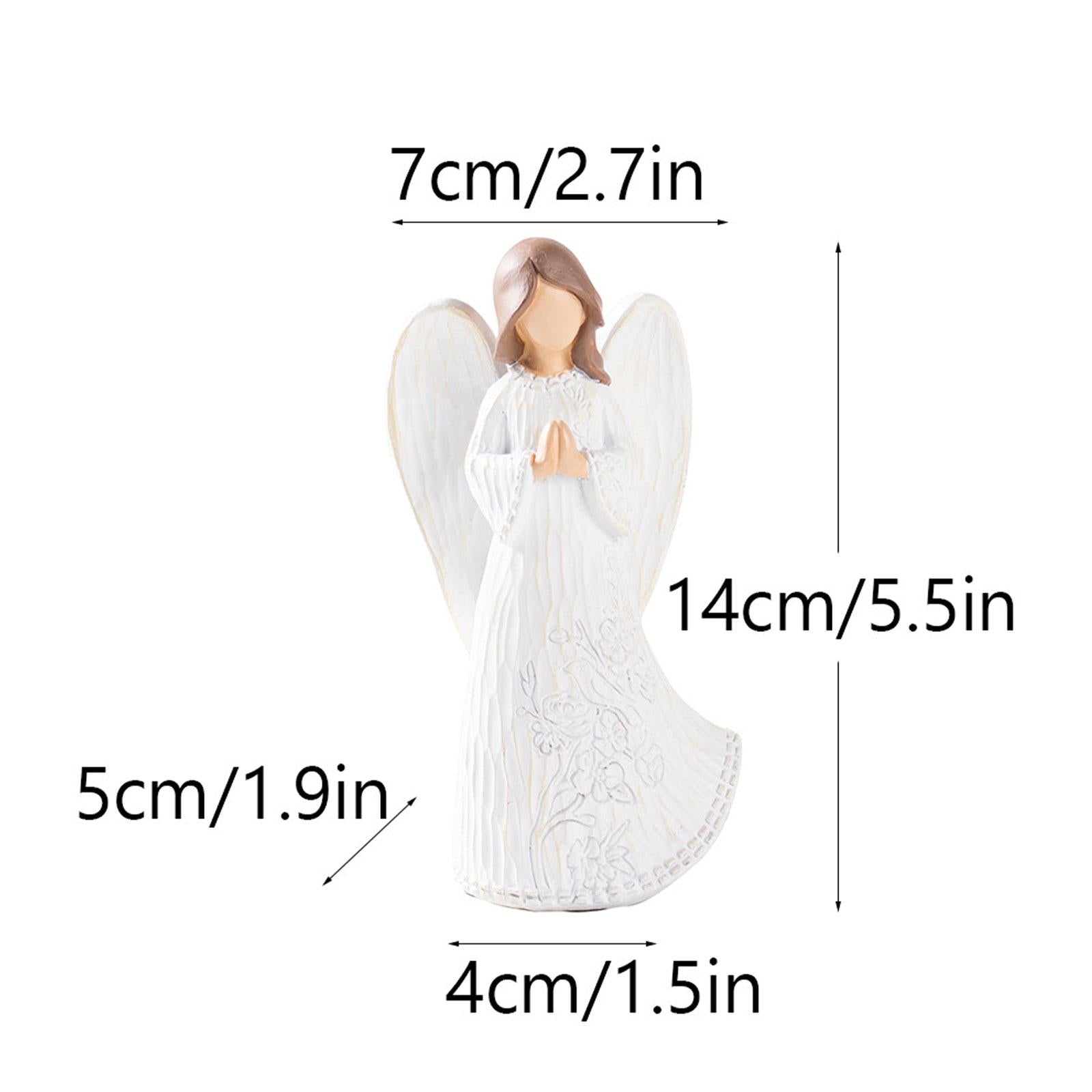 Resin Figurine Artwork Winged Angel Statue for Bookshelf Office Housewarming White