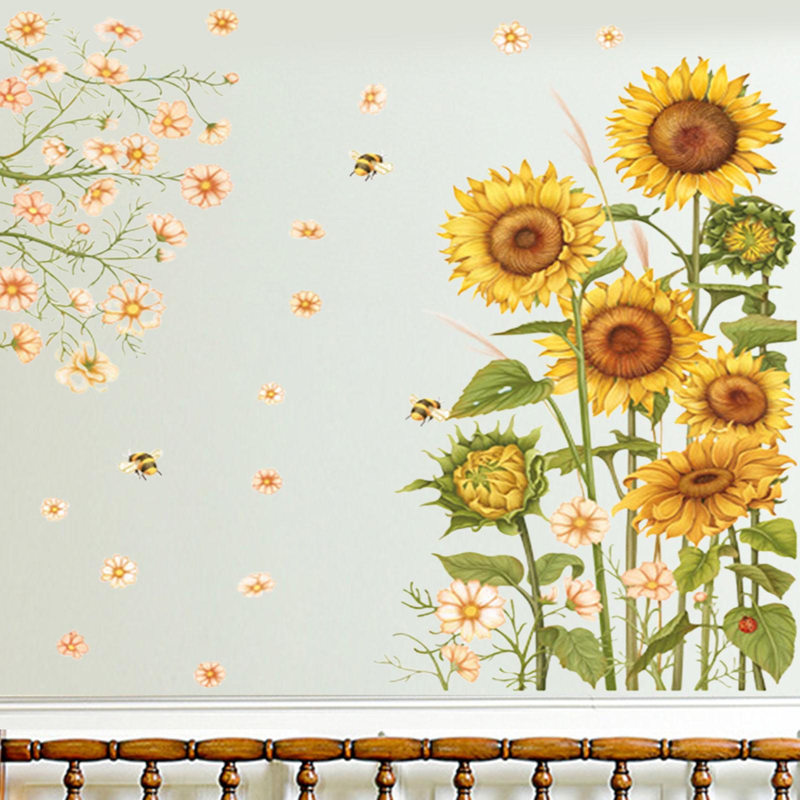 Sunflower Wall Sticker Set PVC Plants Murals for Bedroom Nursery Living Room