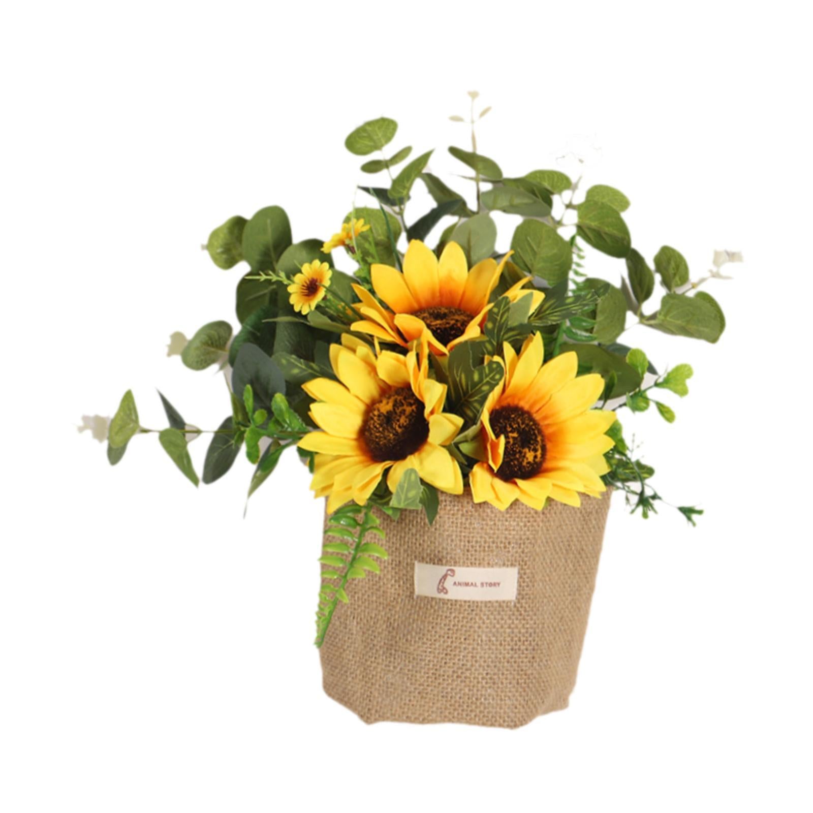 Simulated Sunflower with Burlap Bag Hanging Ornament for Farmhouse Versatile