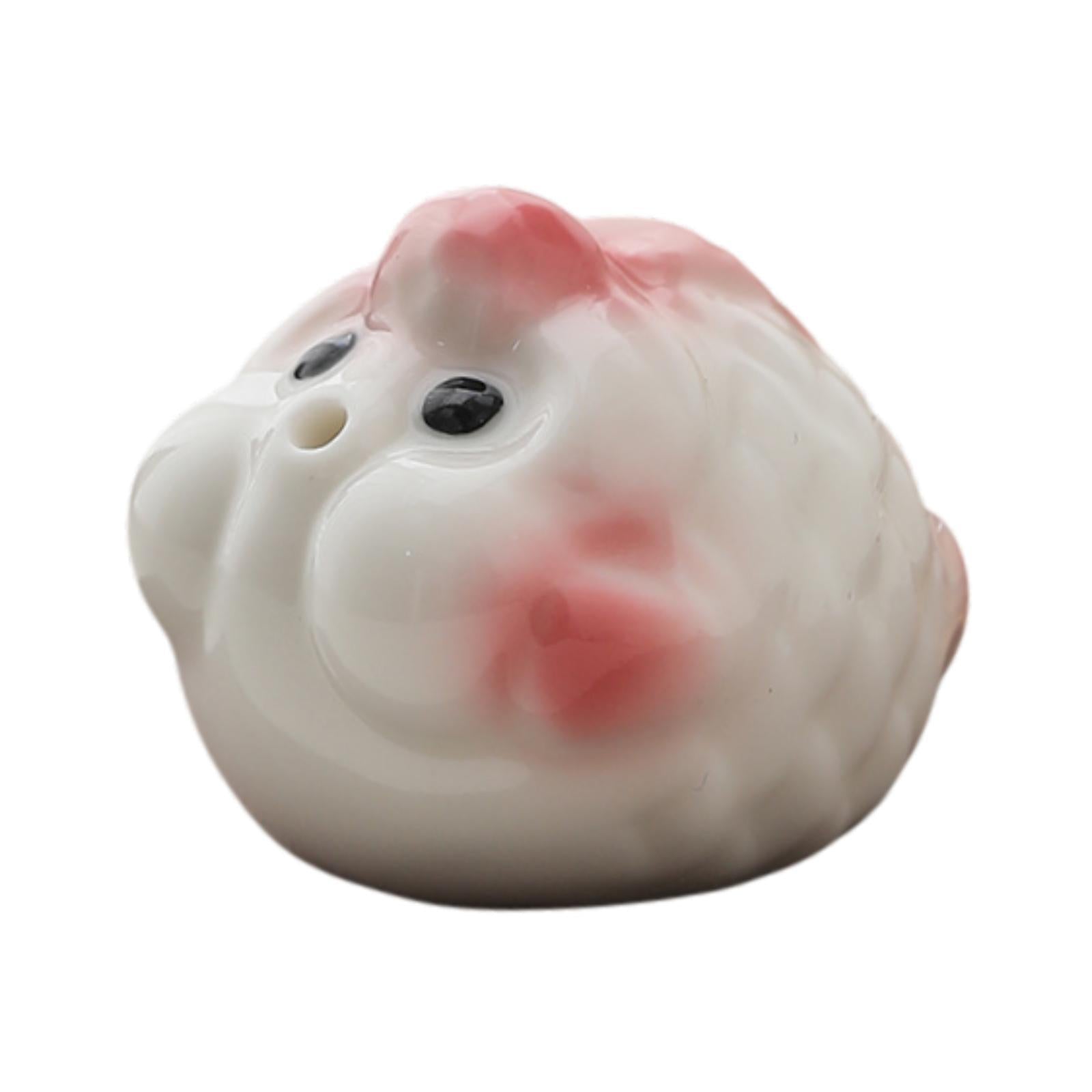 Mini Bubble Fish Statue Modern Ceramic Tea Pet for Table Living Room Tearoom Pink and White