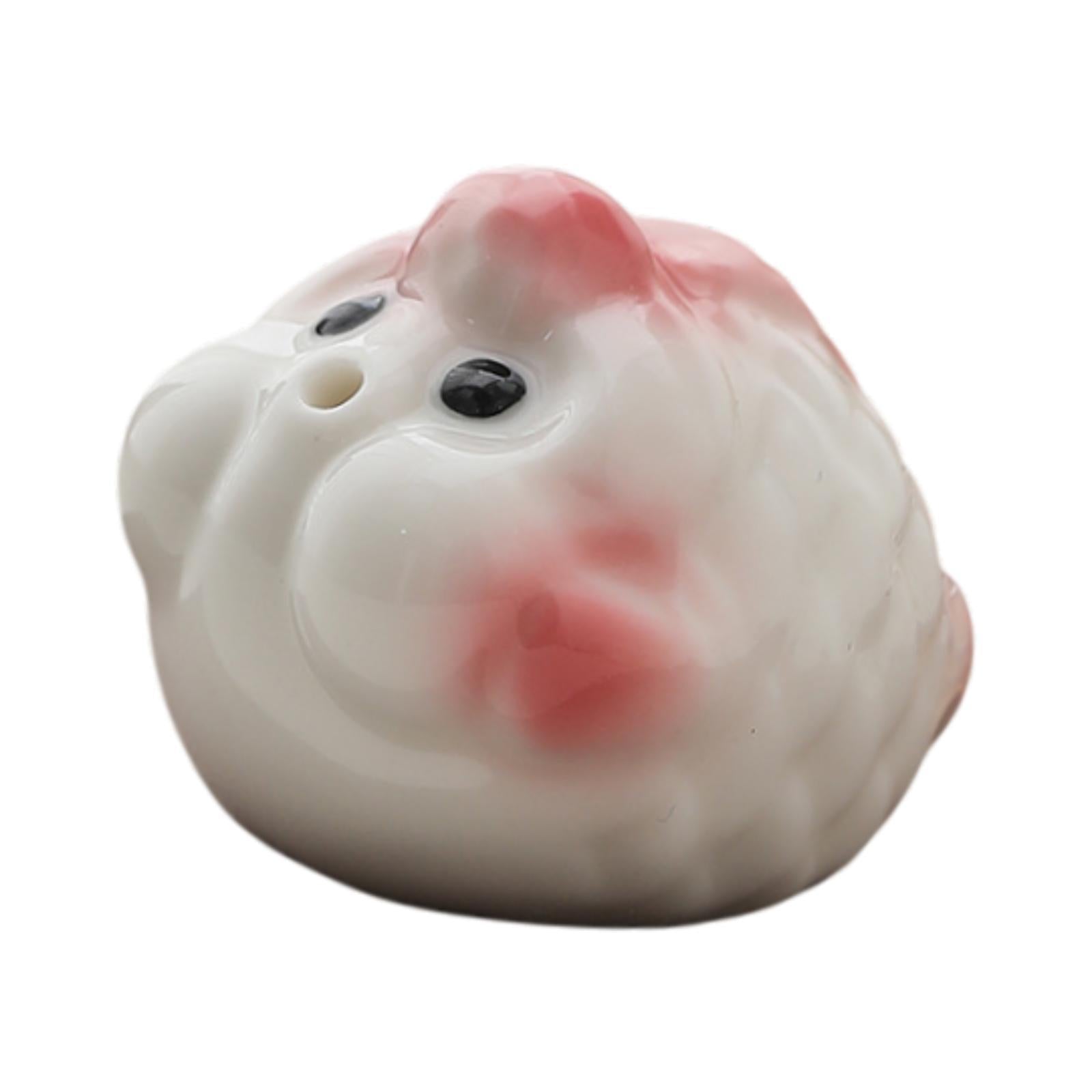 Mini Bubble Fish Statue Modern Ceramic Tea Pet for Table Living Room Tearoom Pink and White