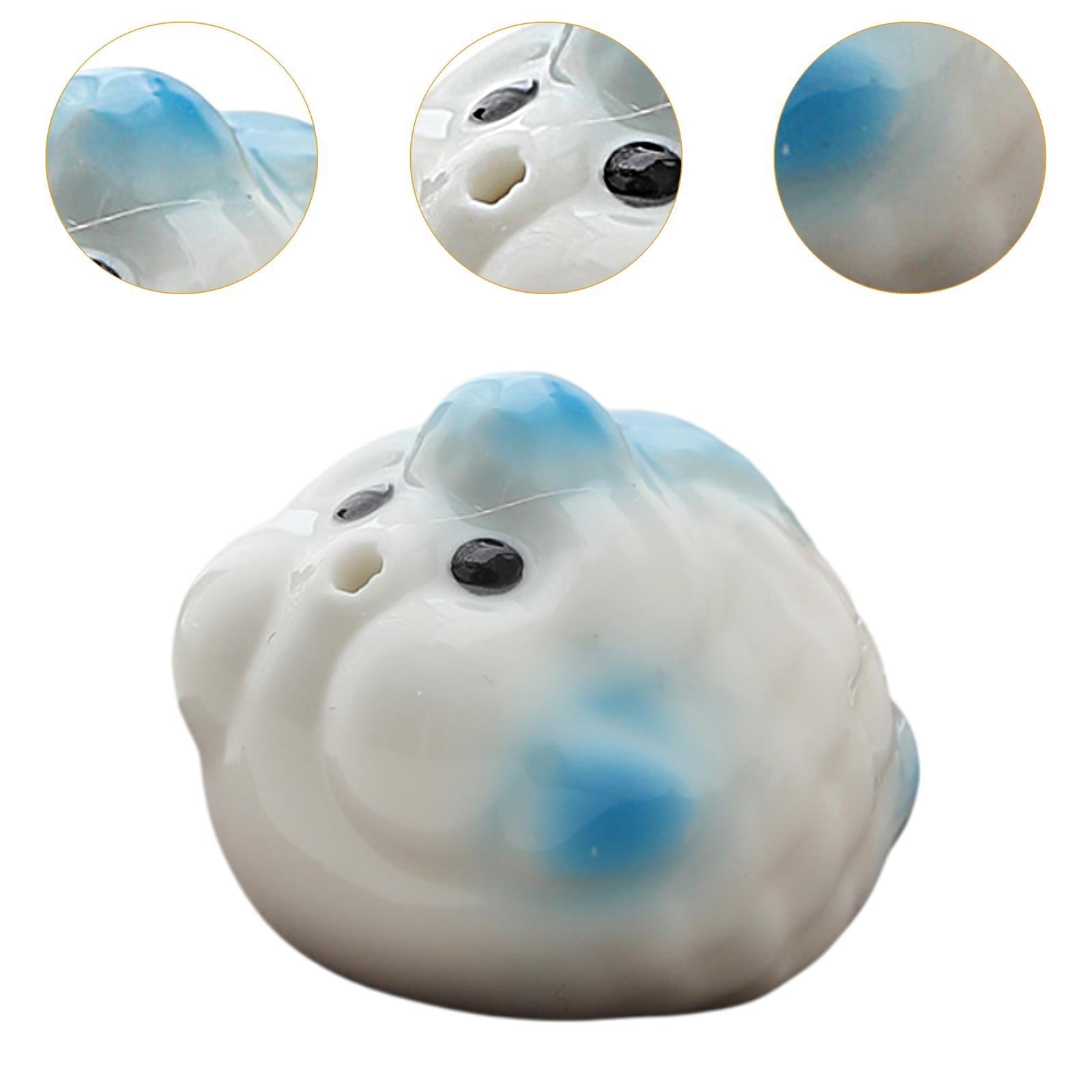Mini Bubble Fish Statue Modern Ceramic Tea Pet for Table Living Room Tearoom Blue and White