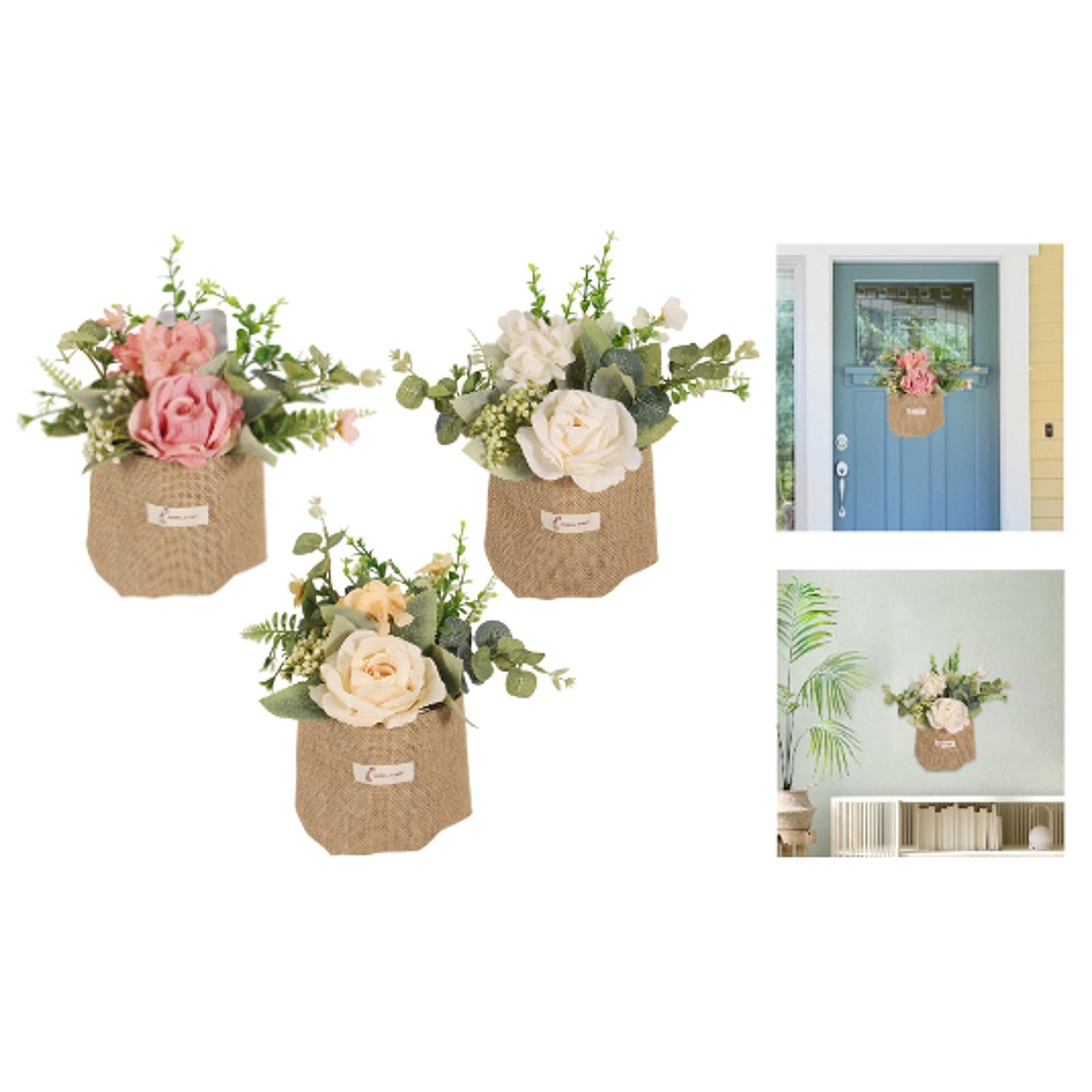 Artificial Hanging Flower with A Burlap Bag Vase Dining Room Simulation Rose Pink
