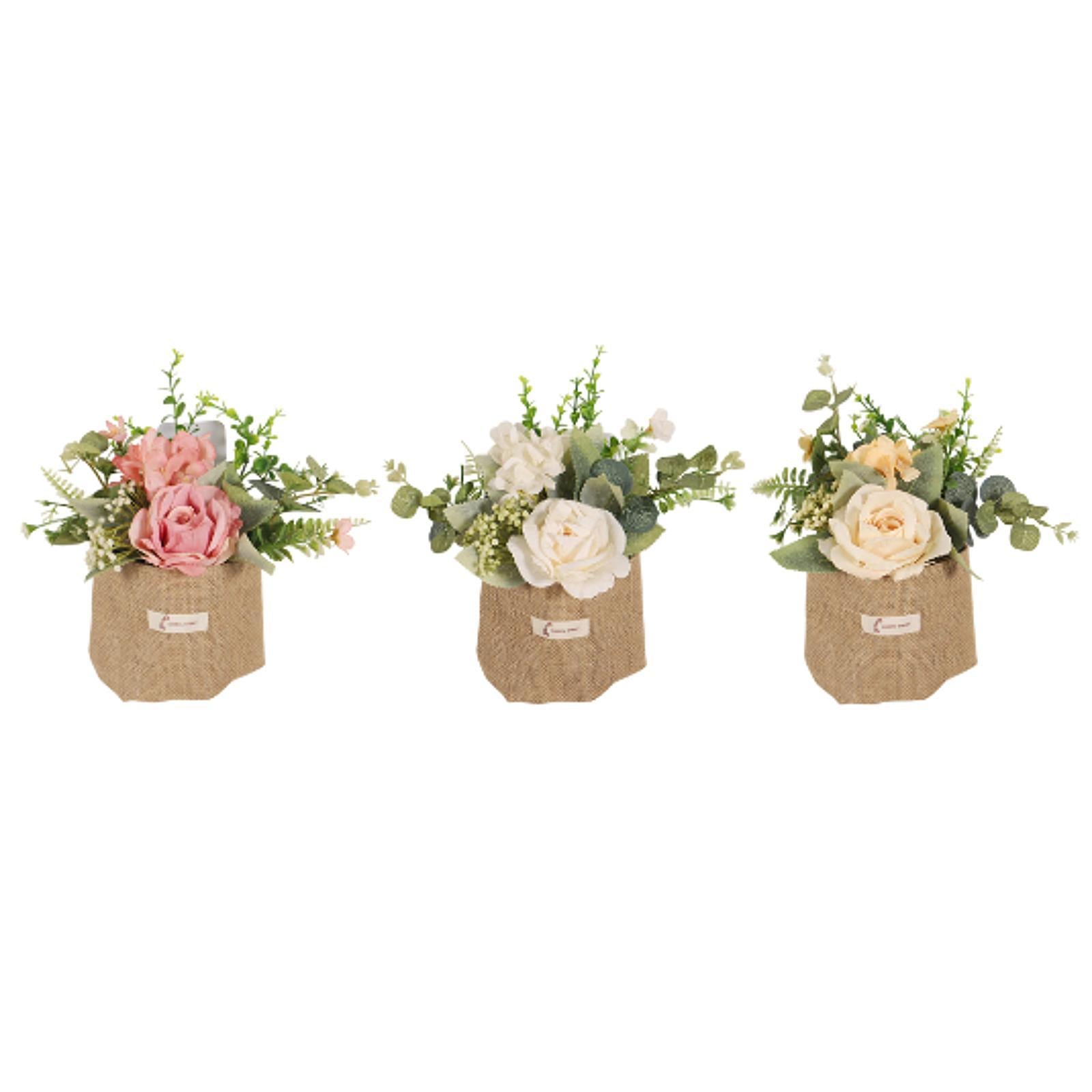 Artificial Hanging Flower with A Burlap Bag Vase Dining Room Simulation Rose Pink