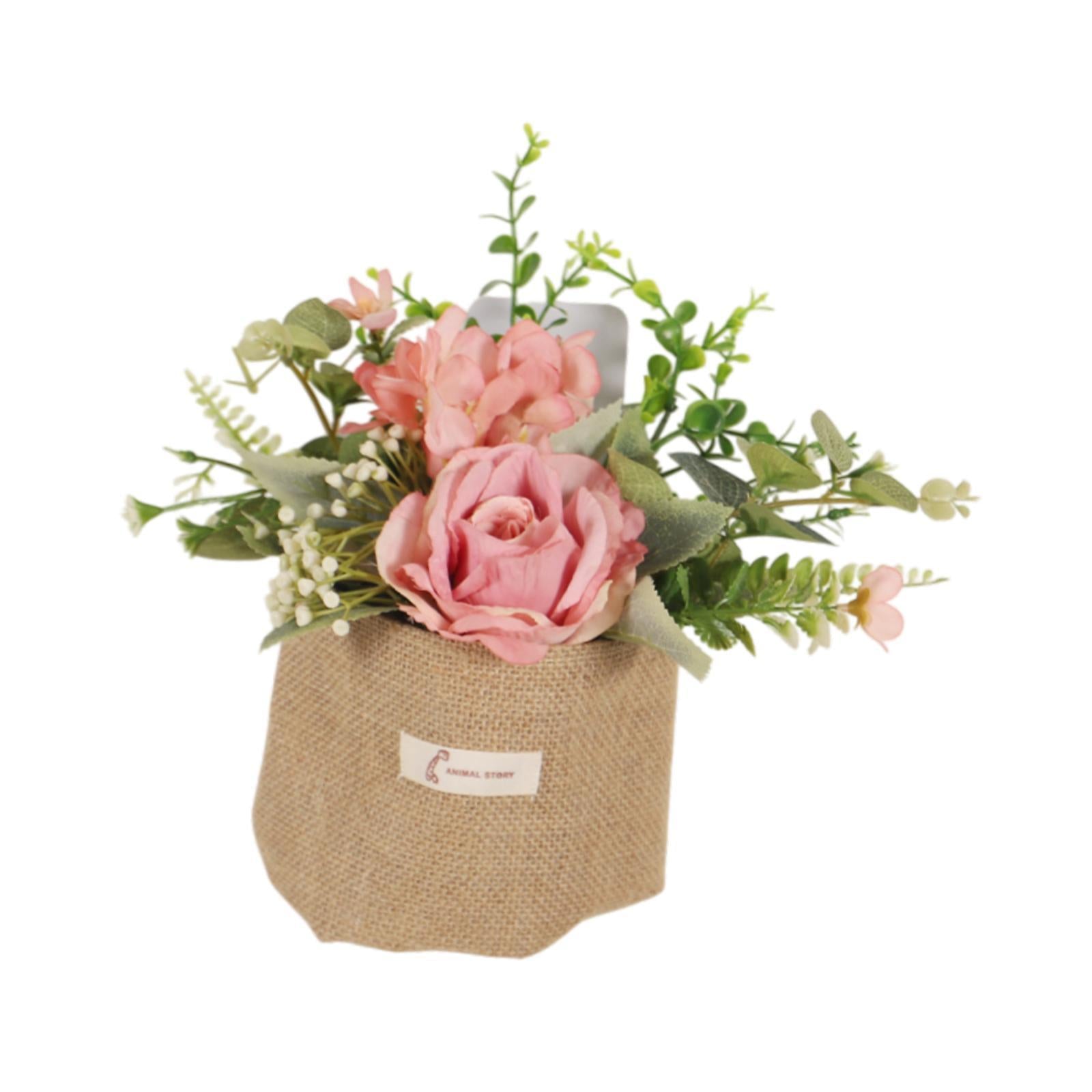 Artificial Hanging Flower with A Burlap Bag Vase Dining Room Simulation Rose Pink