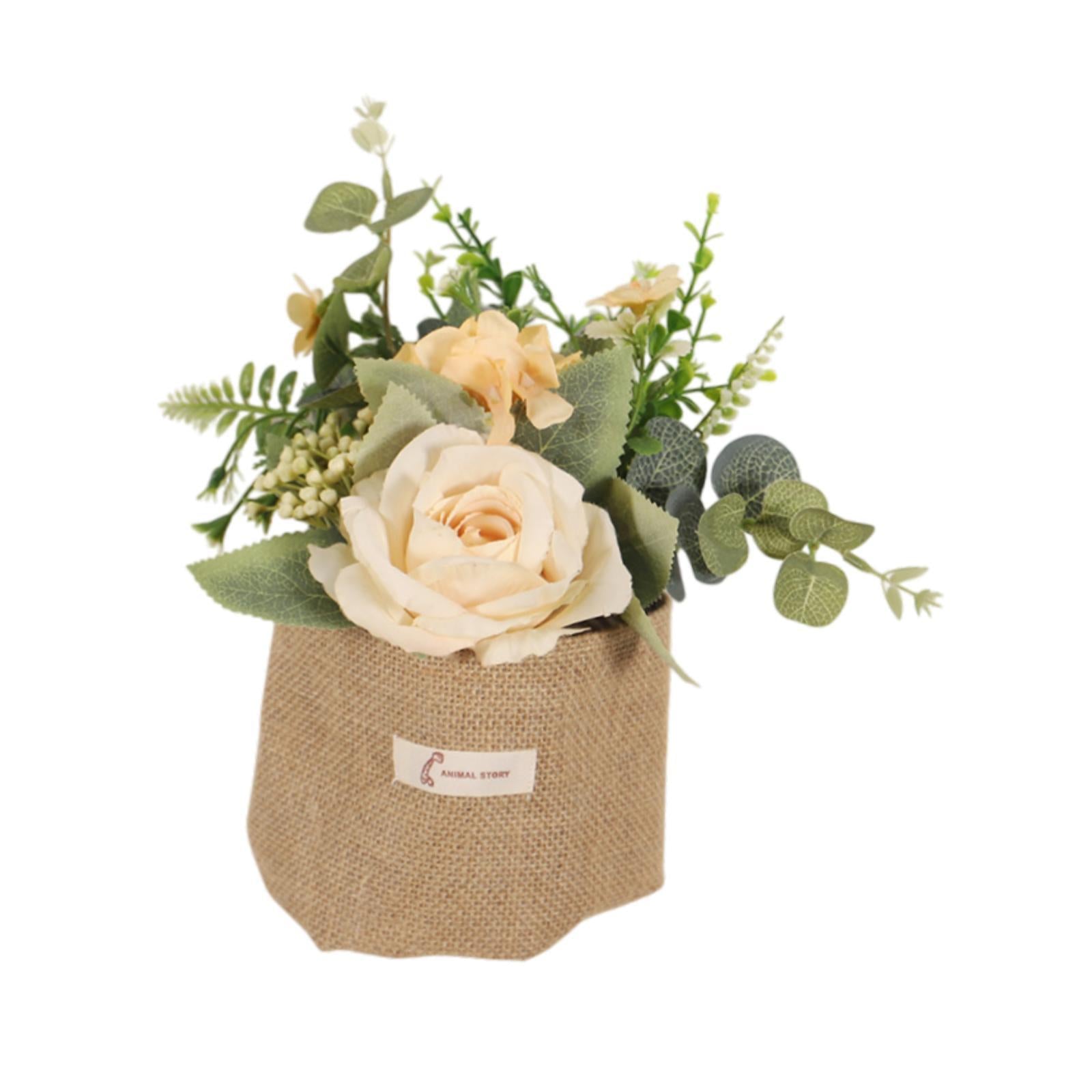 Artificial Hanging Flower with A Burlap Bag Vase Dining Room Simulation Rose Champagne
