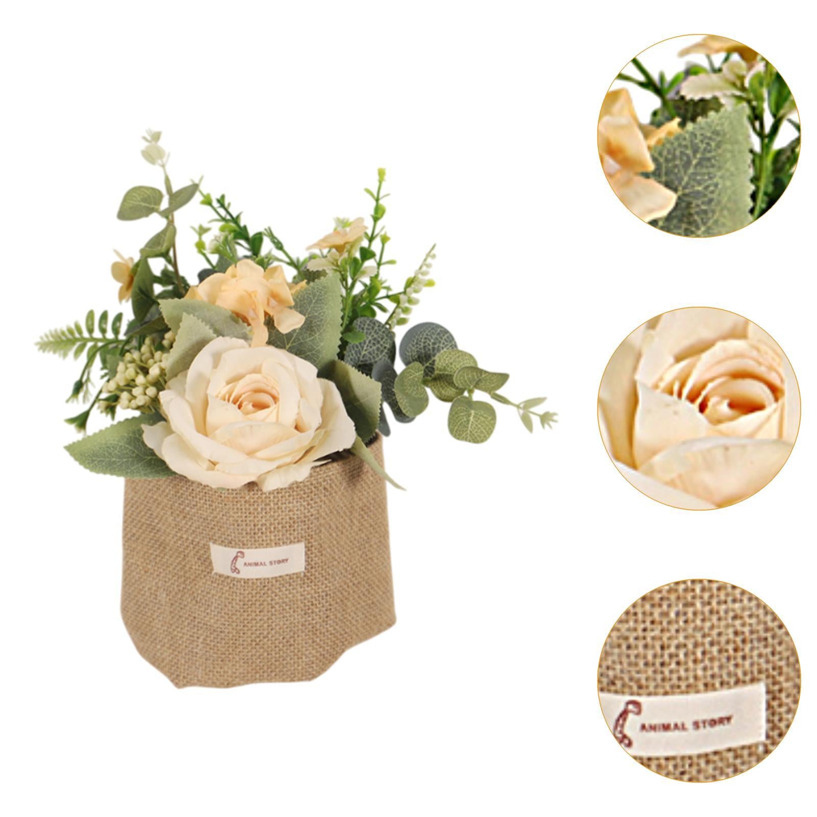 Artificial Hanging Flower with A Burlap Bag Vase Dining Room Simulation Rose Champagne