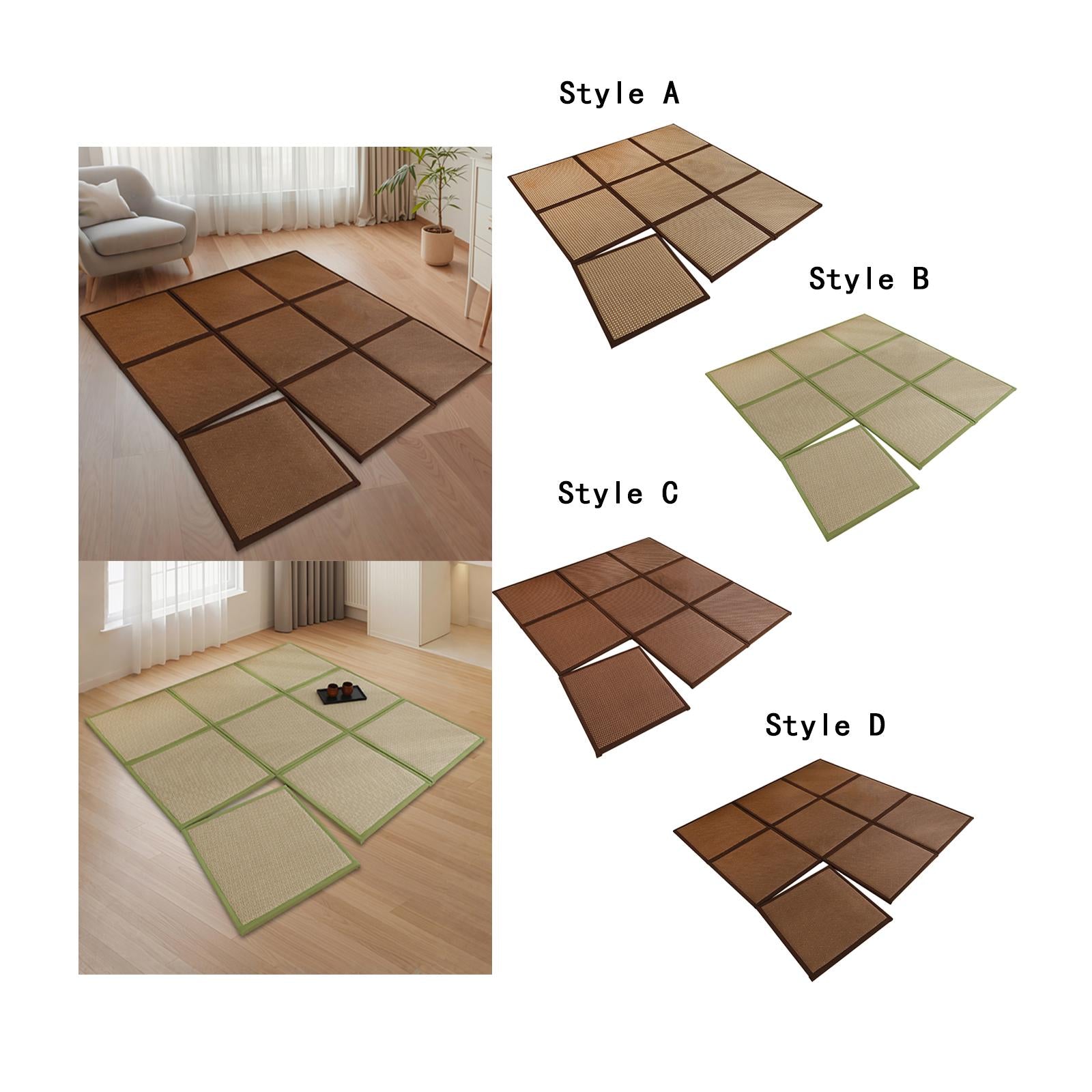 180x180cm Rattan Japanese Tatami Mat Breathable Crawling Playmat for Bedroom Style A