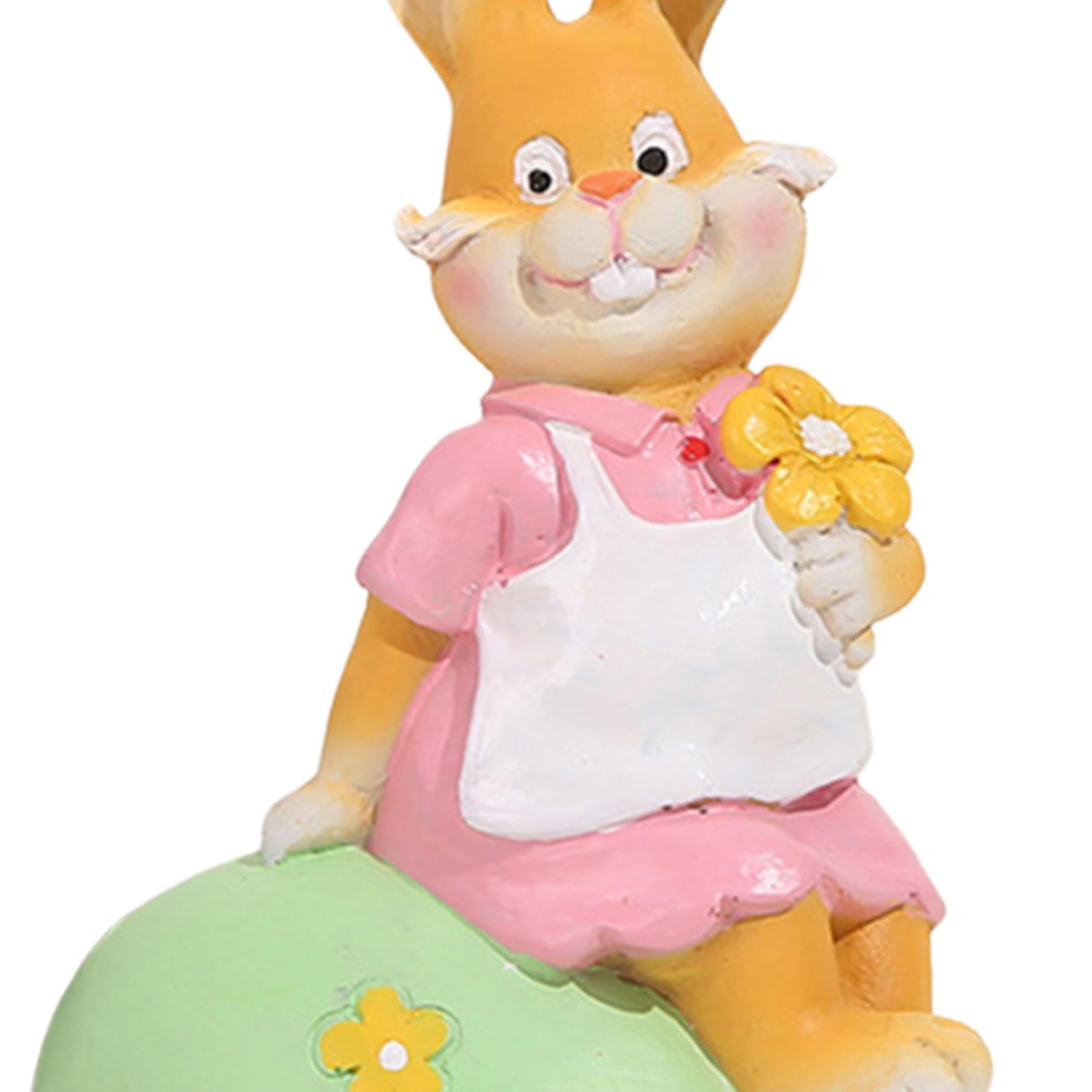 Rabbit Statue Resin Figurines Easter Bunny Figurine for Entrance Desk Office green egg