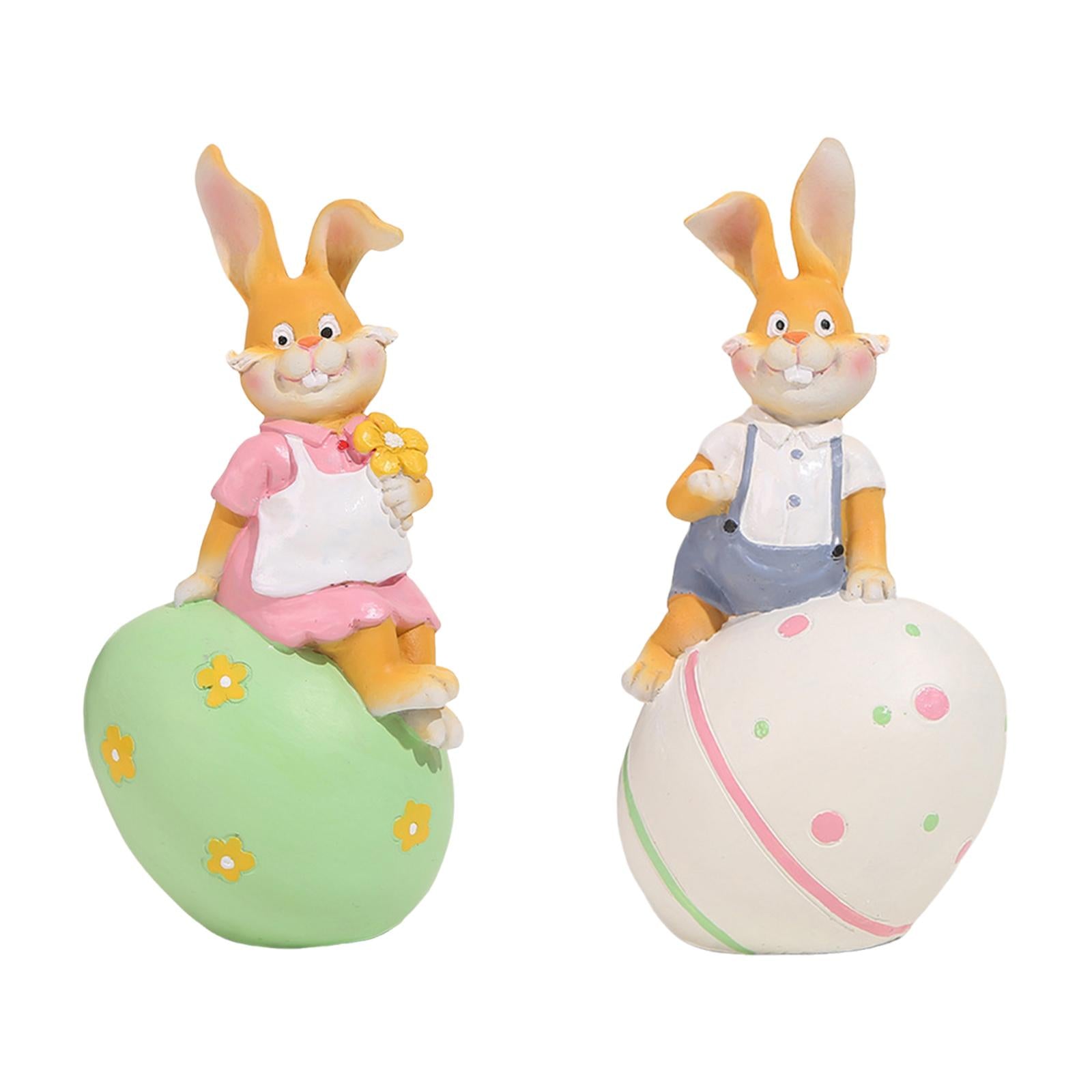 Rabbit Statue Resin Figurines Easter Bunny Figurine for Entrance Desk Office green egg
