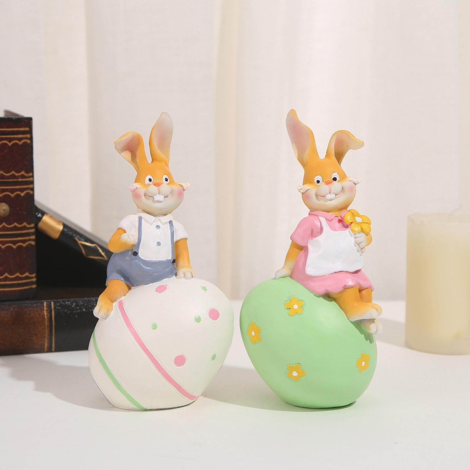 Rabbit Statue Resin Figurines Easter Bunny Figurine for Entrance Desk Office white egg