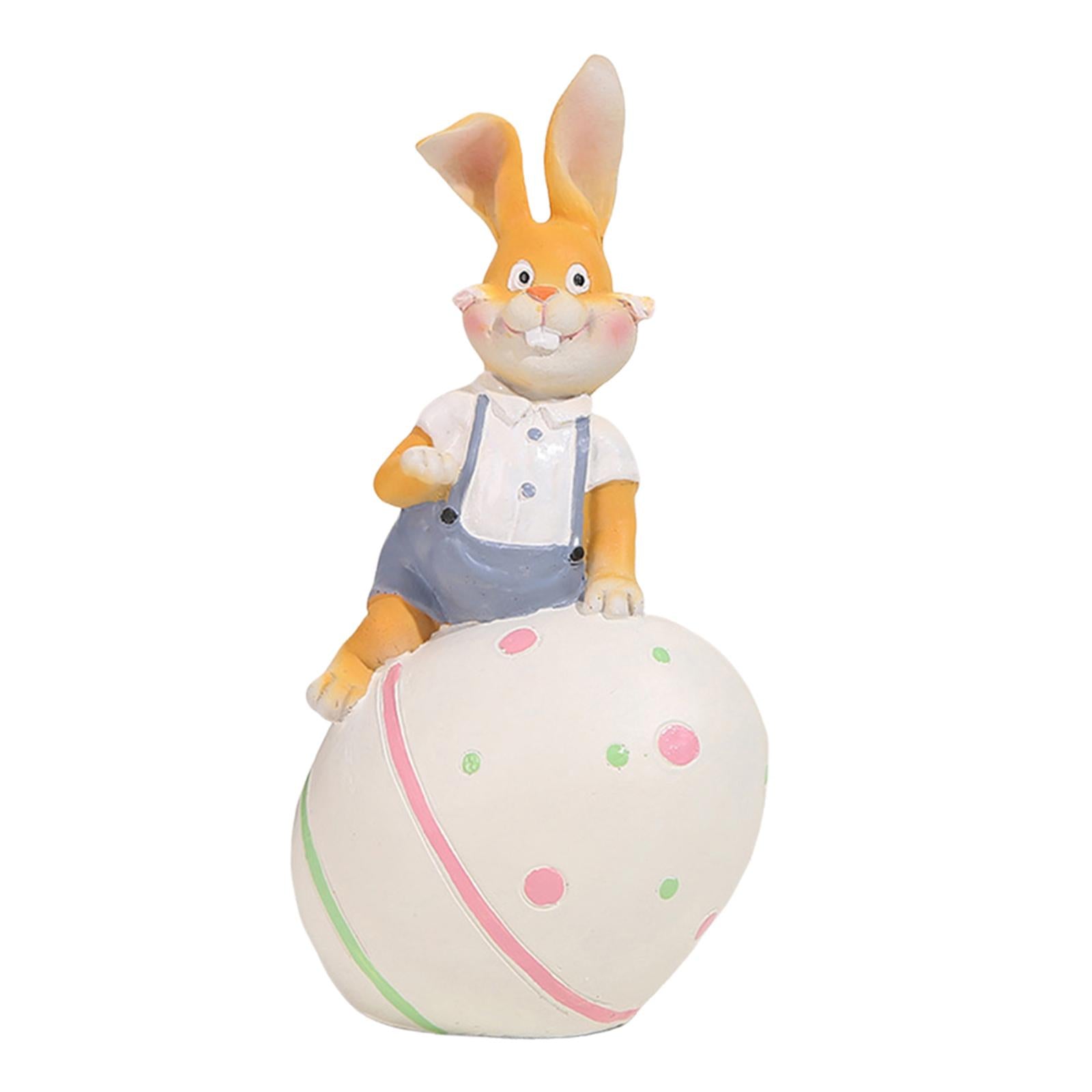 Rabbit Statue Resin Figurines Easter Bunny Figurine for Entrance Desk Office white egg