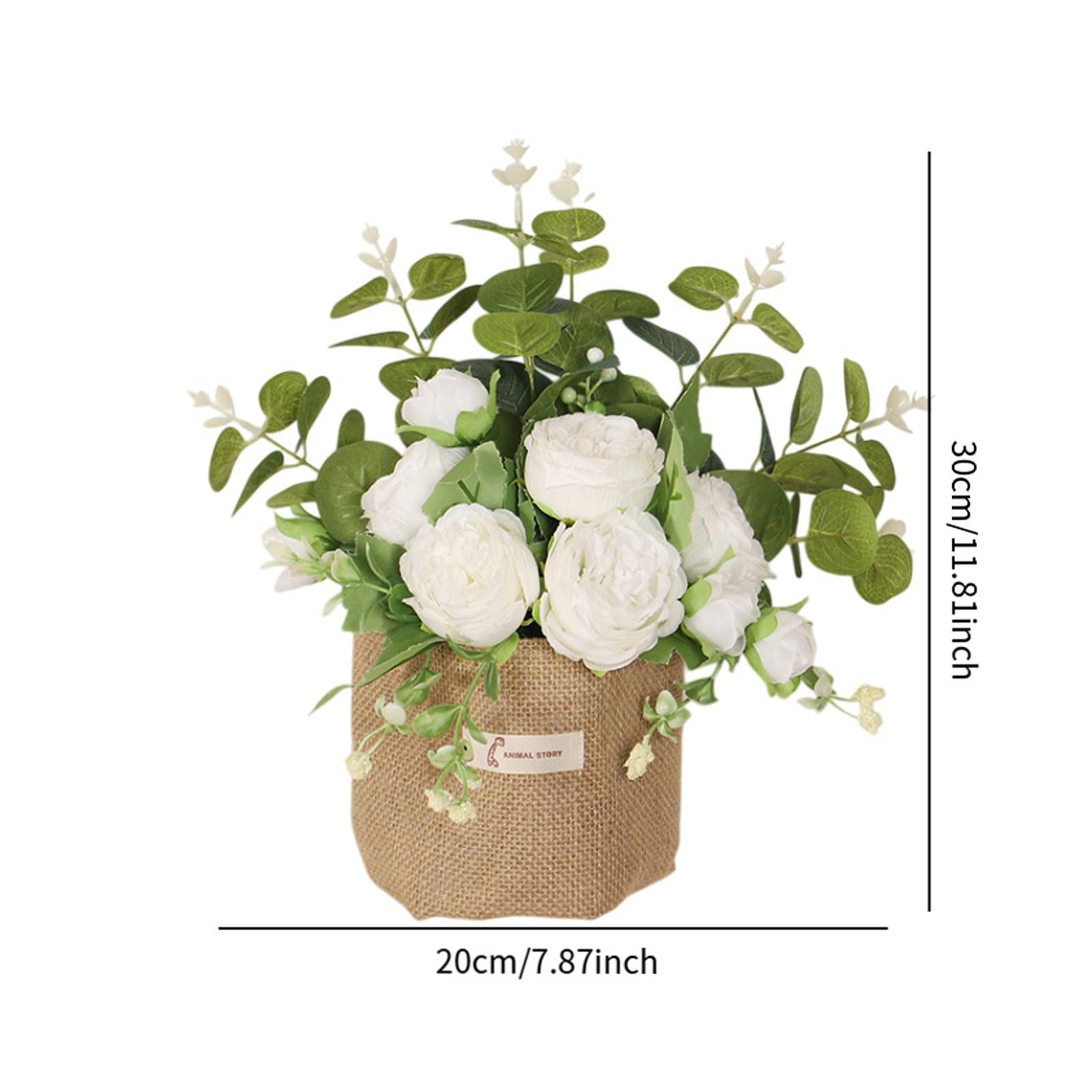 Artificial Hanging Flower Potted Plants Ornament for Bookshelf Office Window White