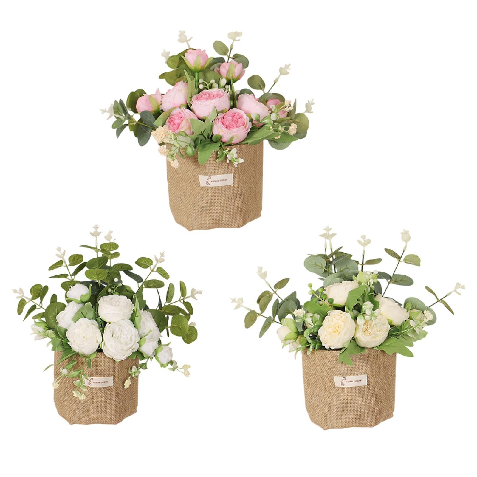 Artificial Hanging Flower Potted Plants Ornament for Bookshelf Office Window White